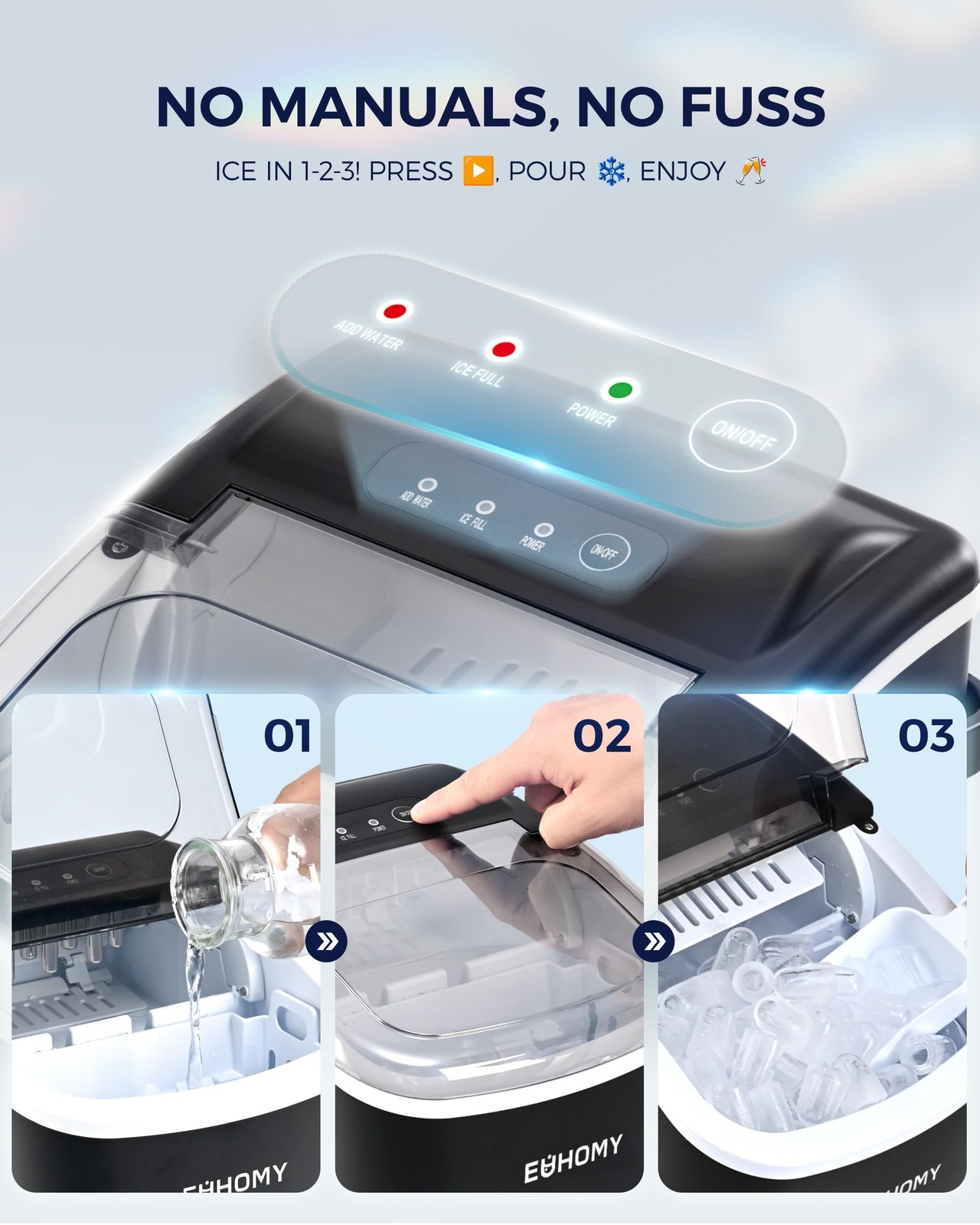EUHOMY Countertop Ice Maker Machine with Handle, 26.5lbs Per Day, 9 Ice Cubes…