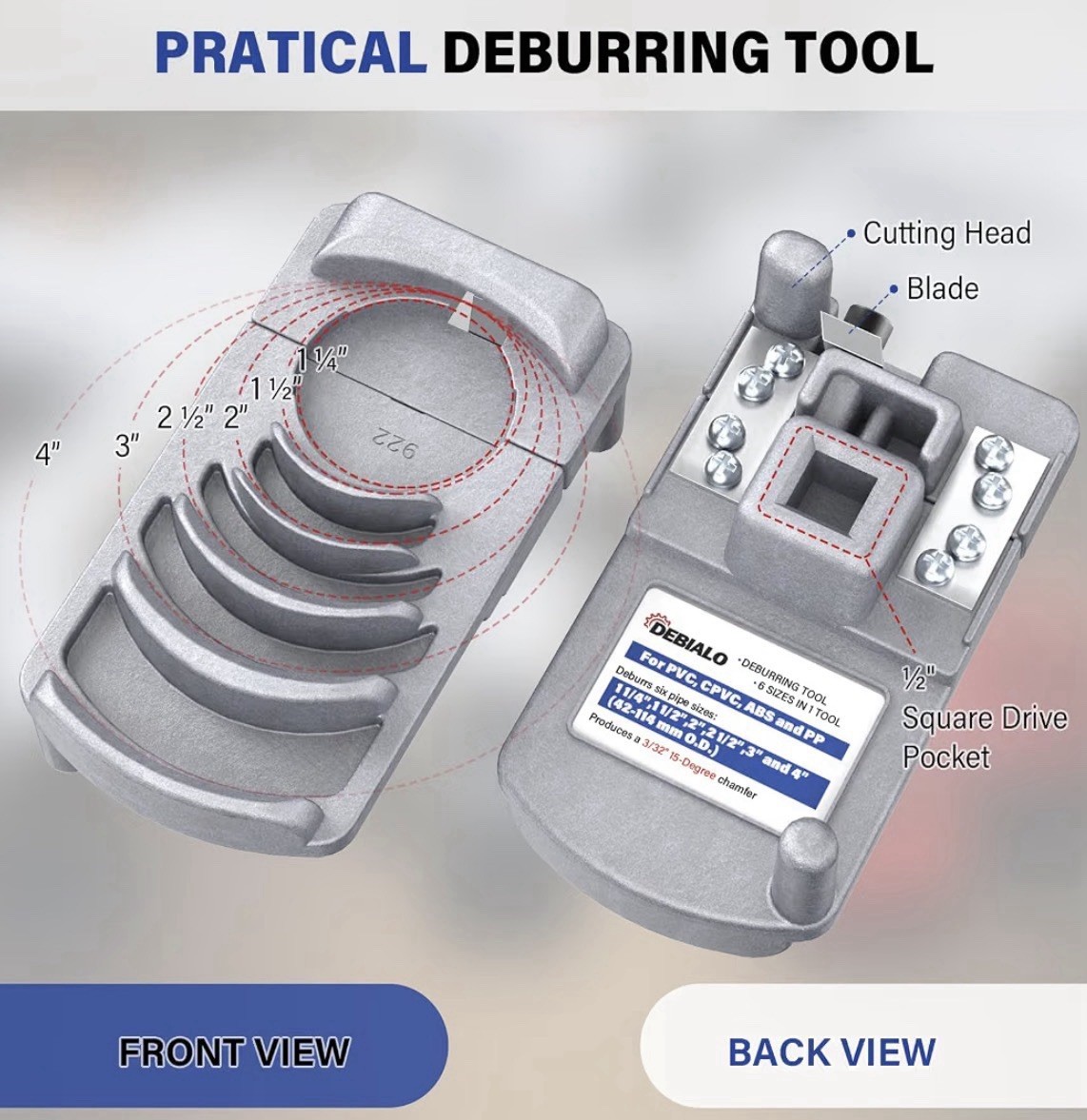 DEB4 Deburring Tool for PVC Pipe Reamer PVC Chamfer Tool 1-1/4 to 4-Inch