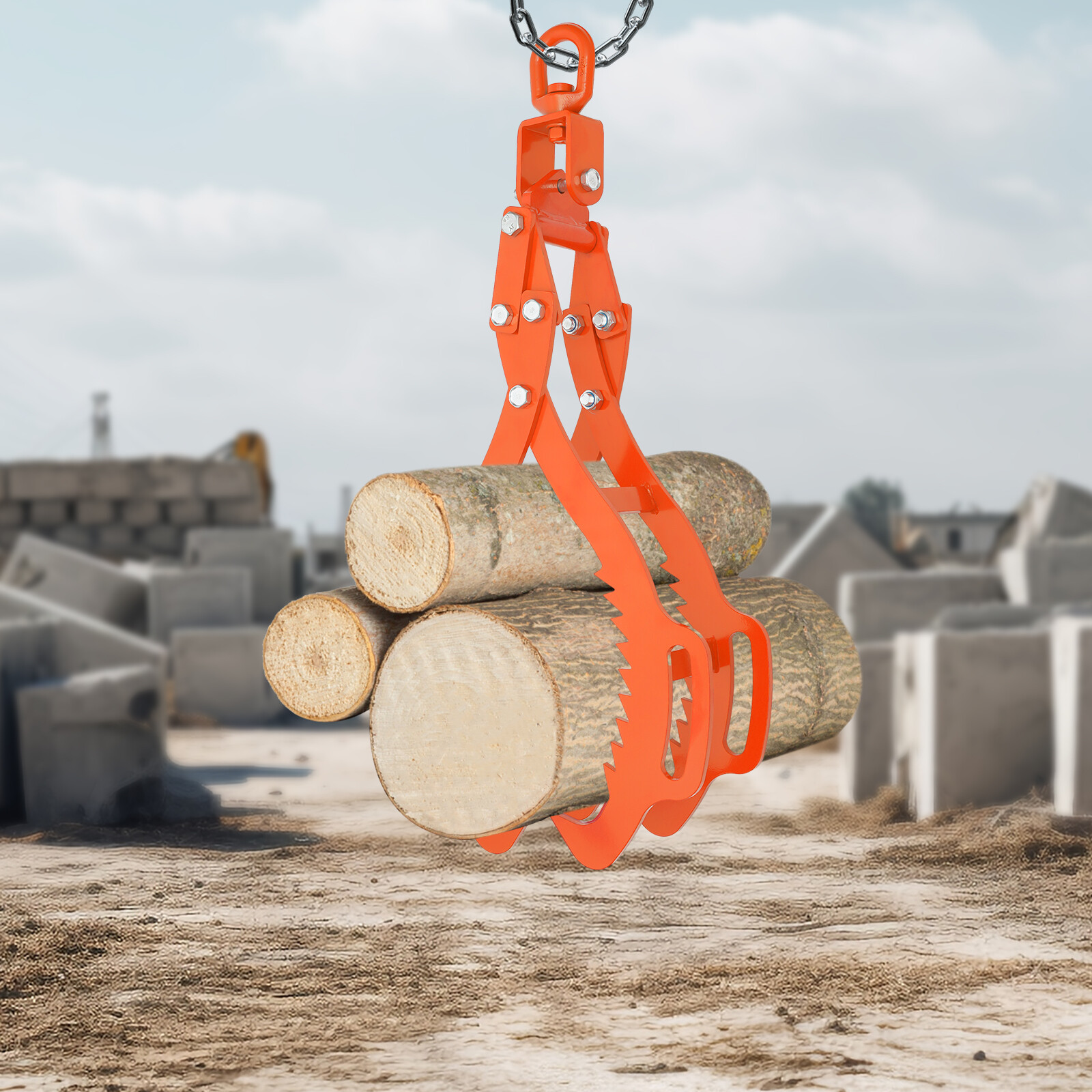 28in Log Lifting Tongs, Tractor Grapple, Heavy Duty,4 Claw Timber Carbon Steel