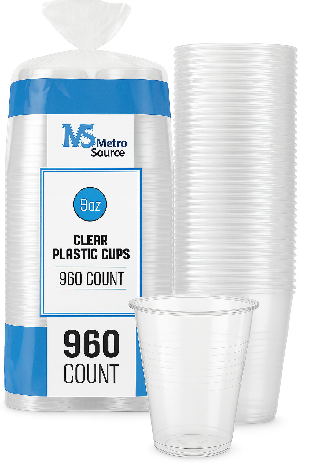 Metro Source 9 oz Clear Plastic Cups 960 Count Bulk | Durable Disposable PP Cups
