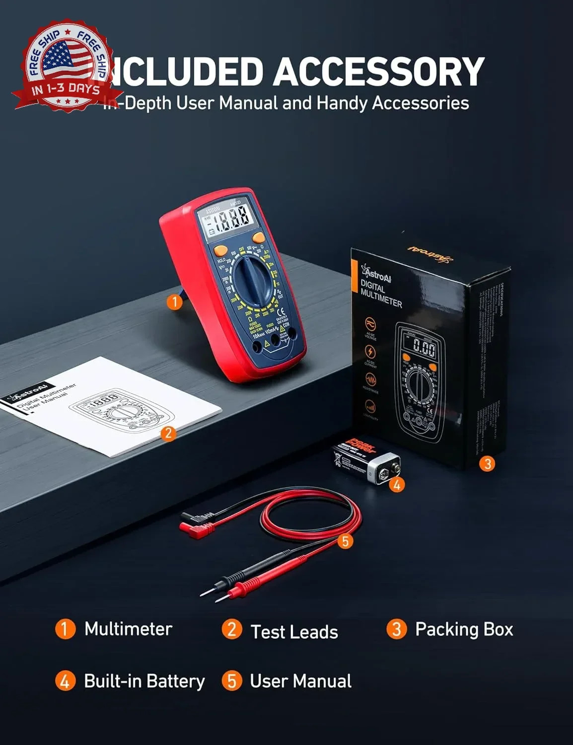 AstroAI Digital Multimeter Tester 2000 Counts with DC AC Voltmeter and Ohm Volt
