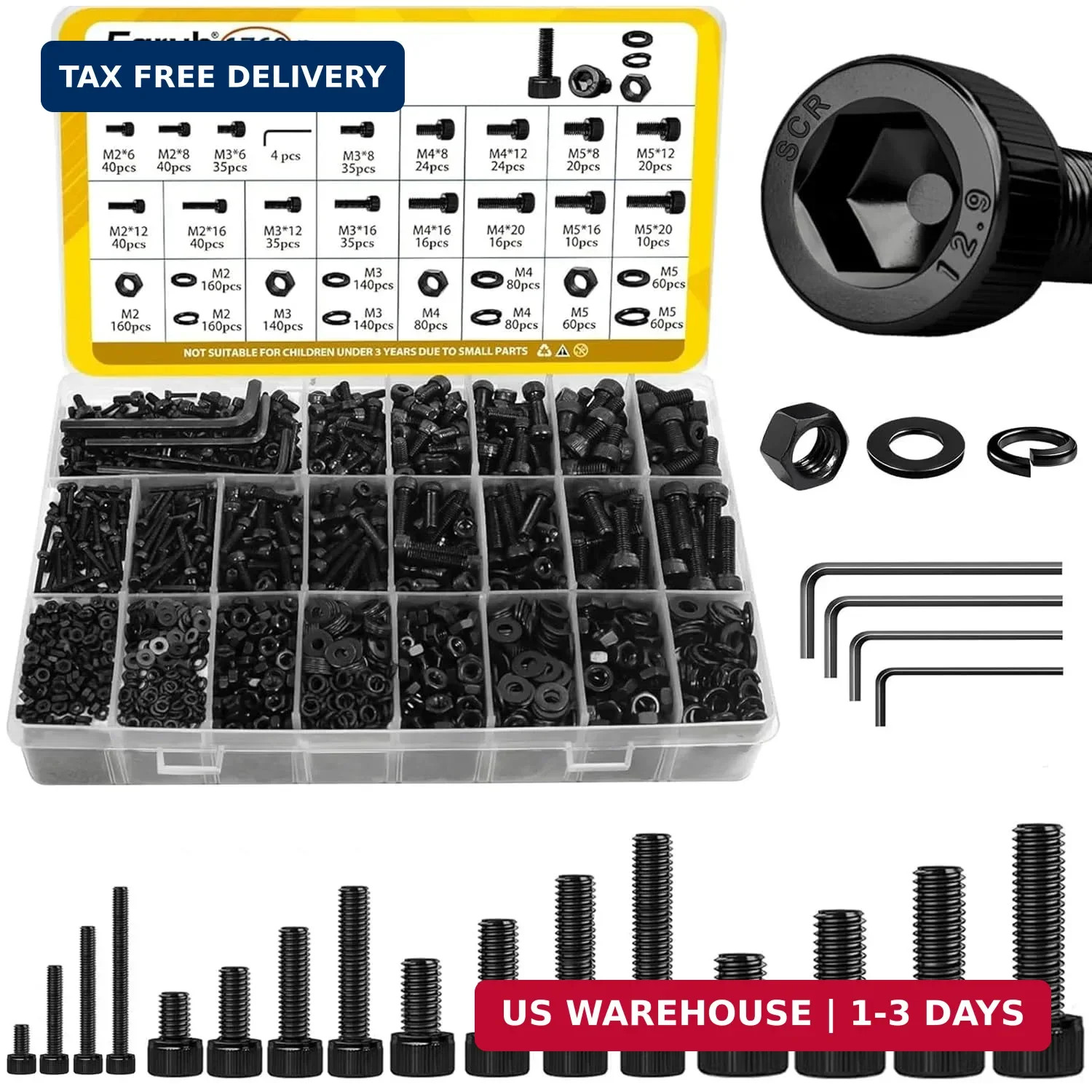 1760PCS Metric Screw Assortment Kit,M2 M3 M4 M5 Screws Set, Hex Socket Head Cap