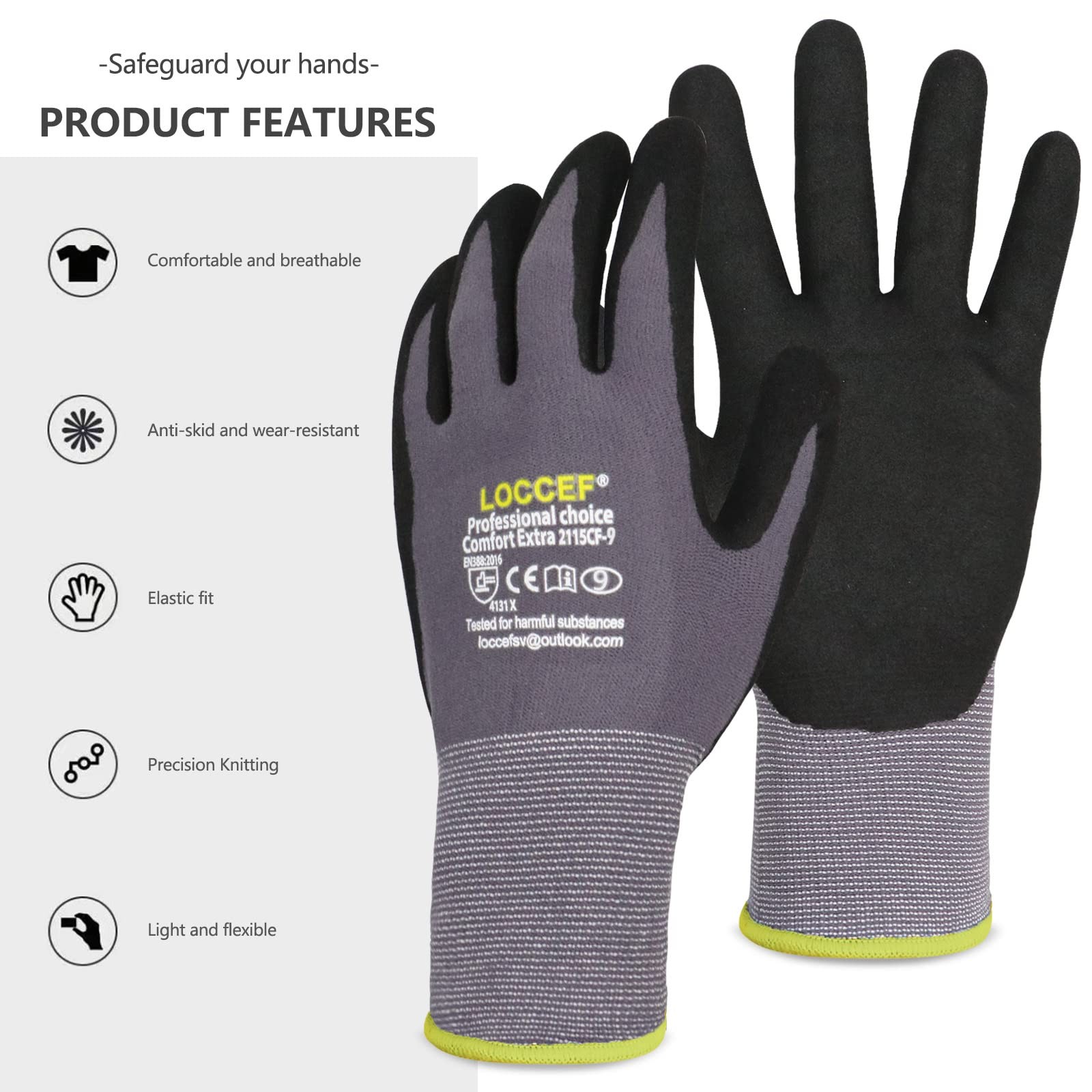 Work Gloves MicroFoam Nitrile Coated Seamless Knit Nylon Gray 7/S 6 Pairs