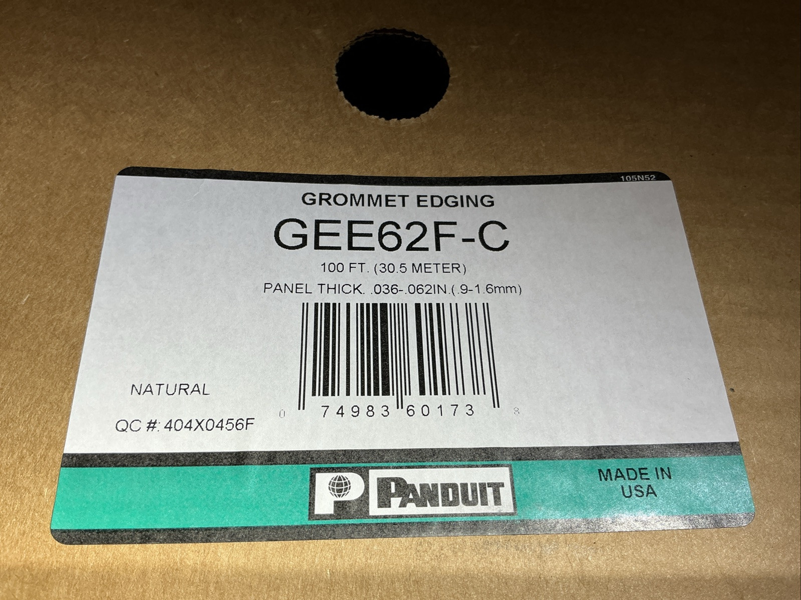 Panduit Nonmetallic Channel Grommet Edging GEE62F-C 9290-01-631-7999 100FT 30.5M