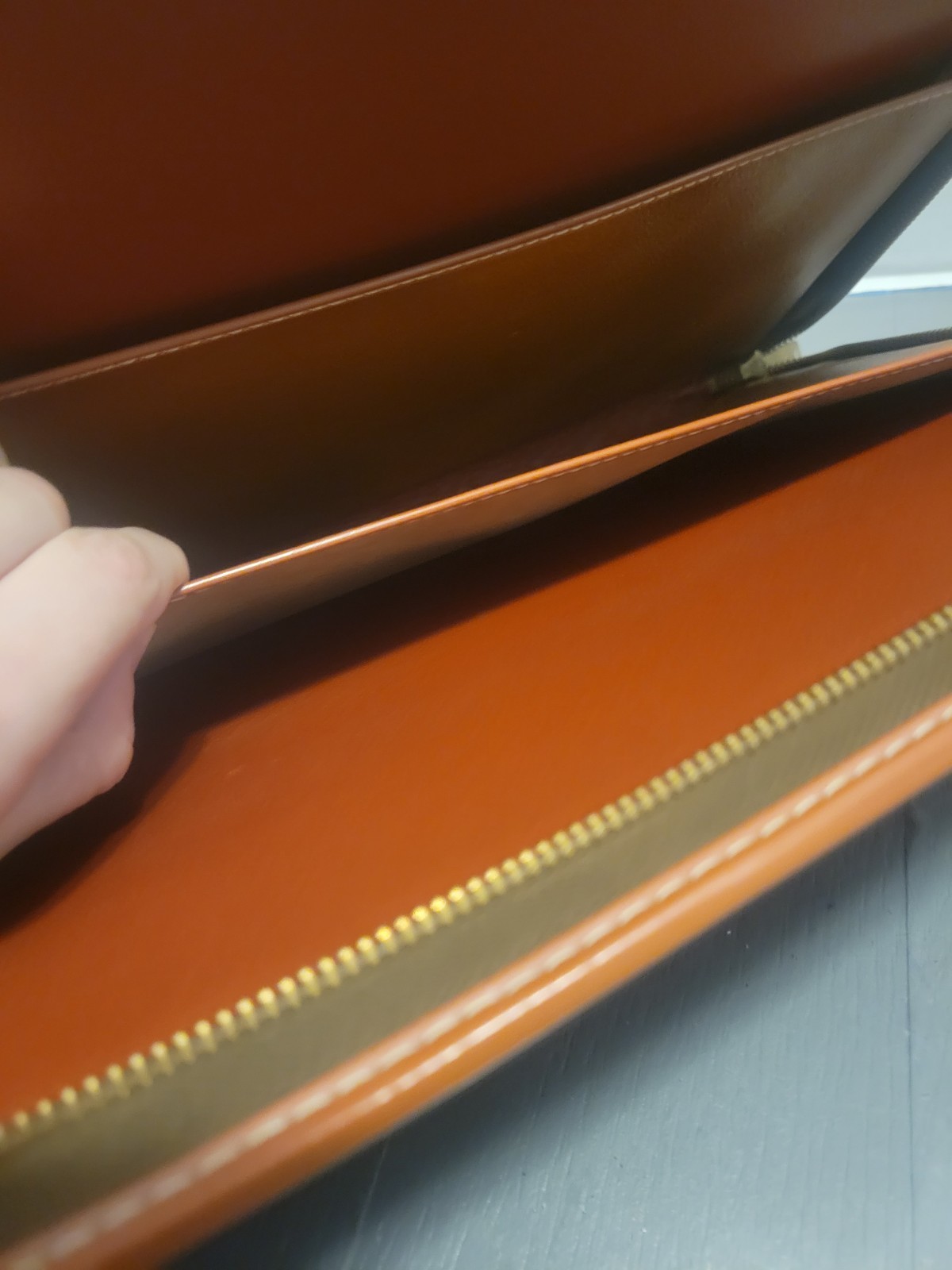 Vintage Brown Leather Split Cowhide Portfolio Organizer Case Zips Conmar