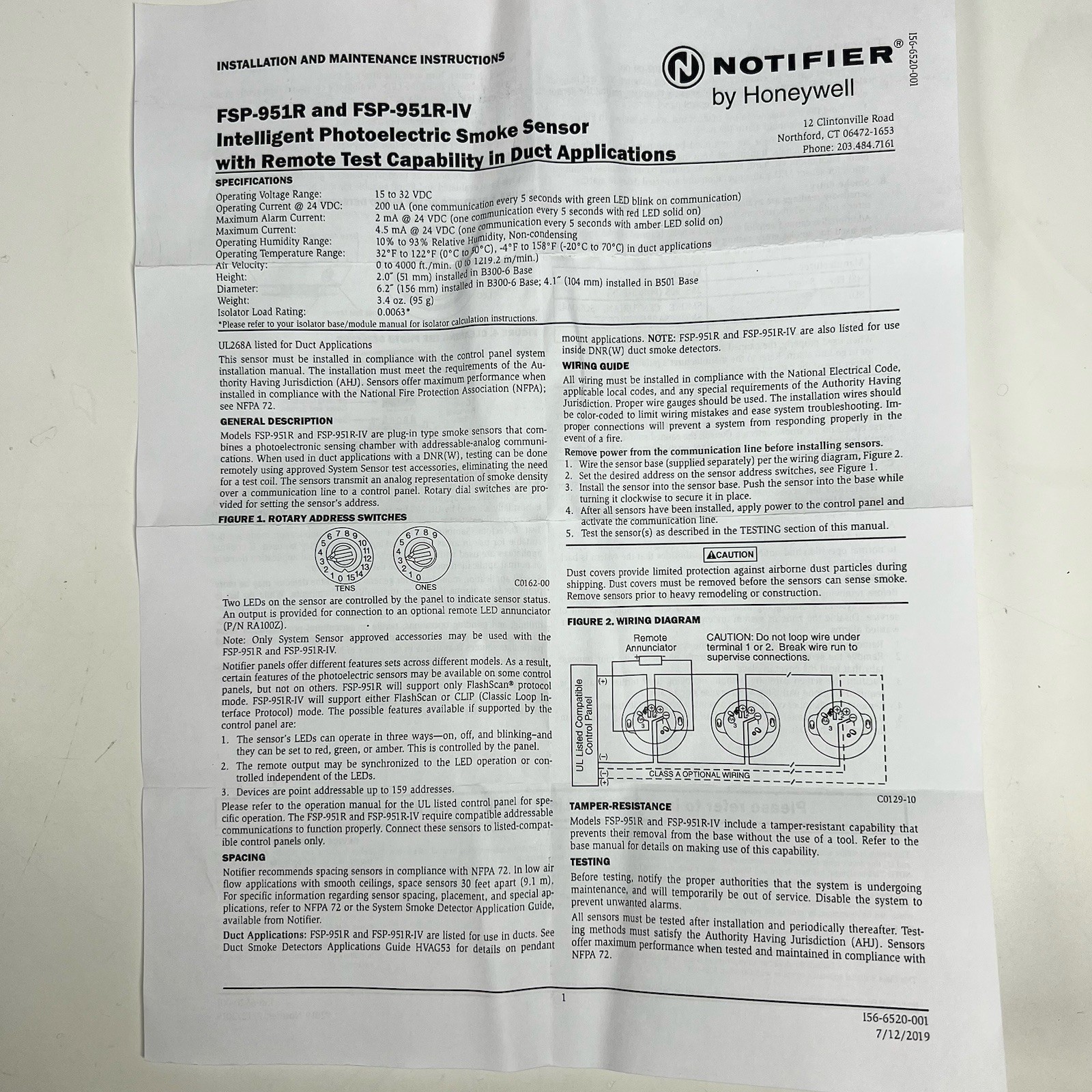 Notifier Honeywell FSP-951R White Fire Alarm Photoelectric Smoke Detector NEW