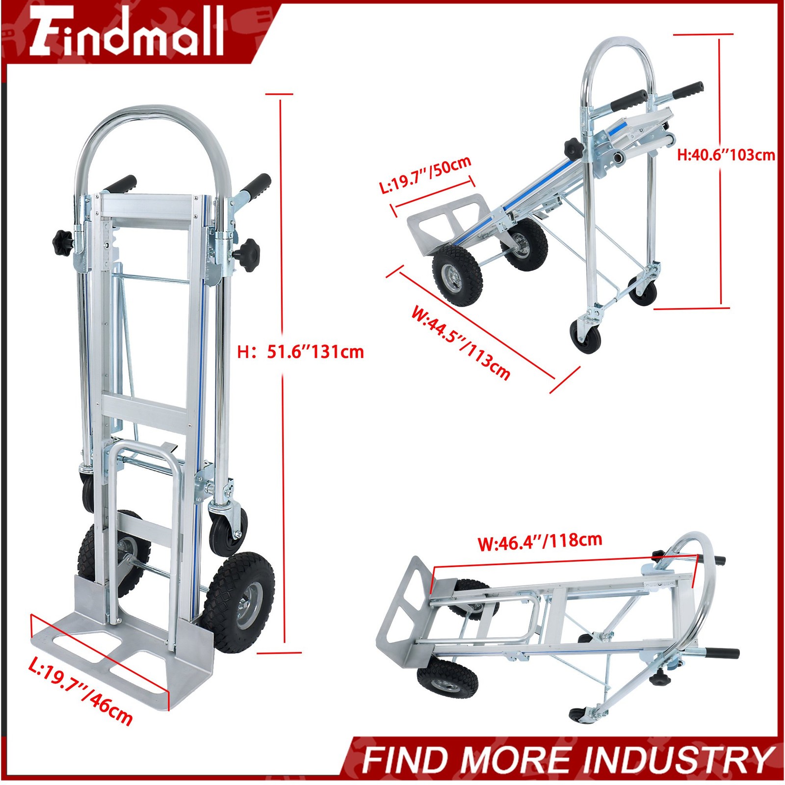 Findmall 3 In 1 Hand Truck Aluminum Convertible Hand Trucks Large 1000 Lbs