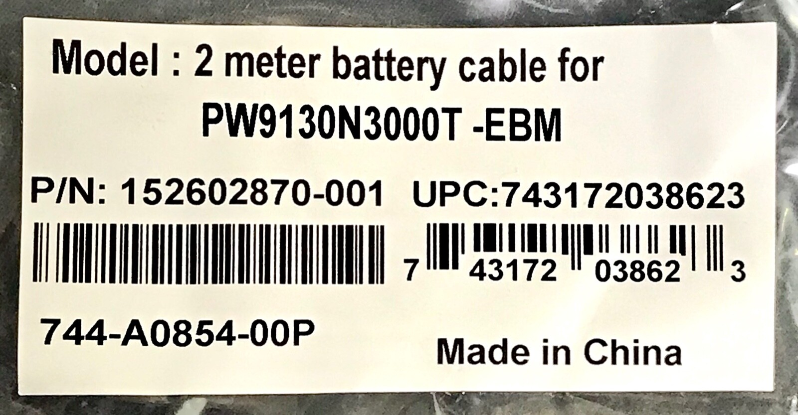 EATON PW9130N3000T EBM 2 Meter Battery cable 152602870 001 744 A0854 00P