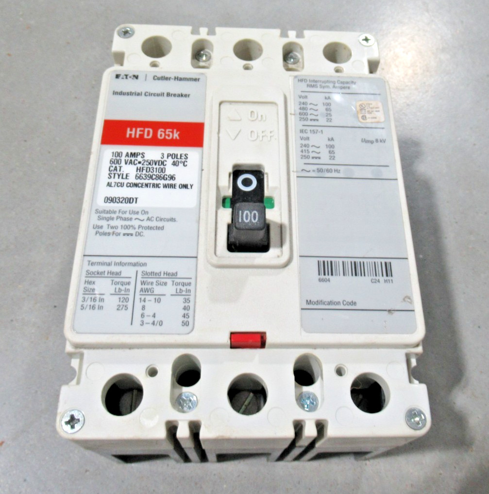 Eaton HFD3100 Industrial Circuit Breaker 100A, 3P 600V, 65kA *GREAT CONDITION*
