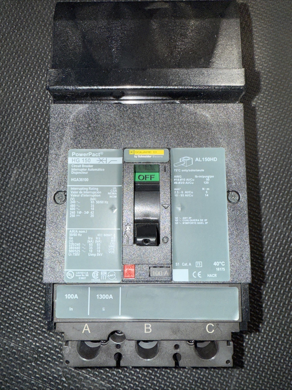 HGA36100 – Square D PowerPacT HGA 100A 3P 600V Molded Case Circuit Breaker