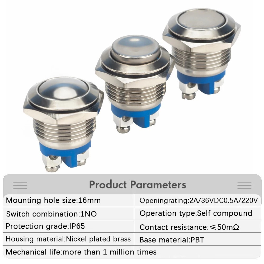 16mm Metal Push Button Switch Momentary 1NO Waterproof Car PC Power