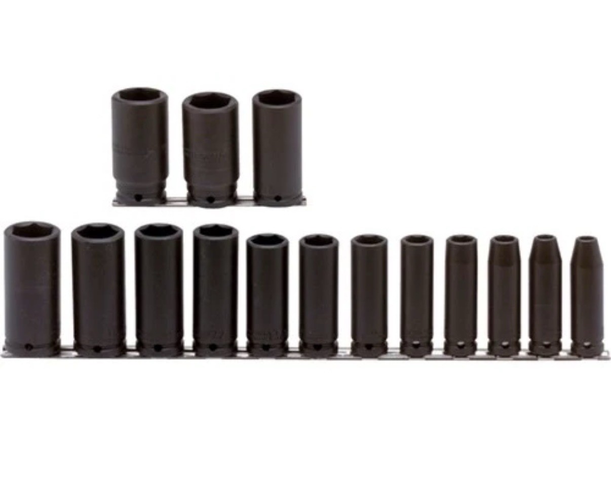 Proto J74114 1/2in Drive 15 Pc Deep Impact Socket Set 6 Point Black Oxide