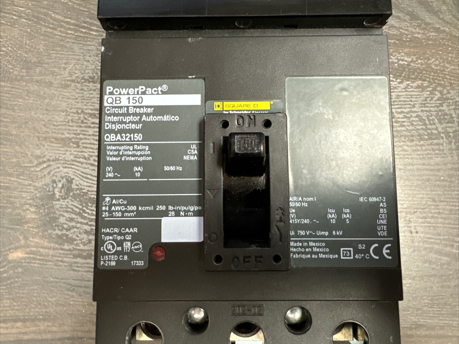QBA32150 Square D 150 Amp 240V 3 Pole 10kA@240V I-Line Circuit Breaker