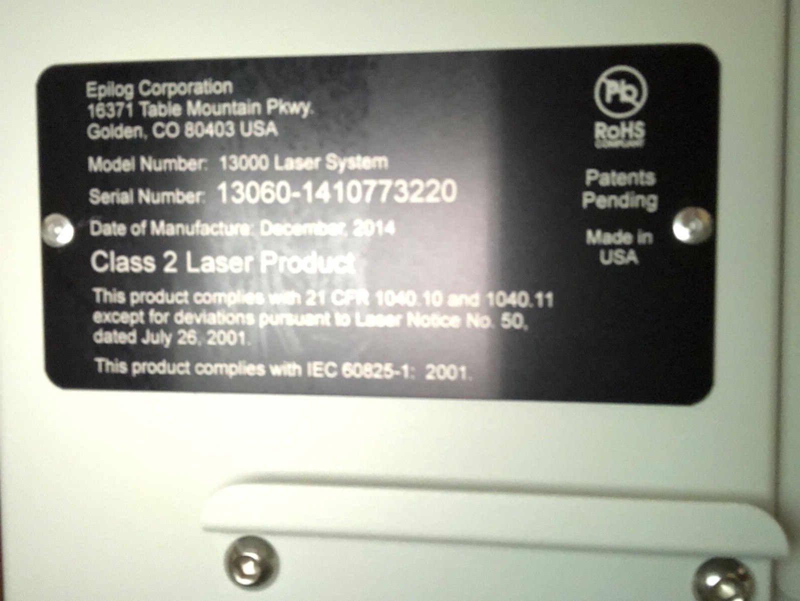 2014 Epilog Fusion32 -60 watt CO2 Laser, Excellent Condition, less than 100 HRS