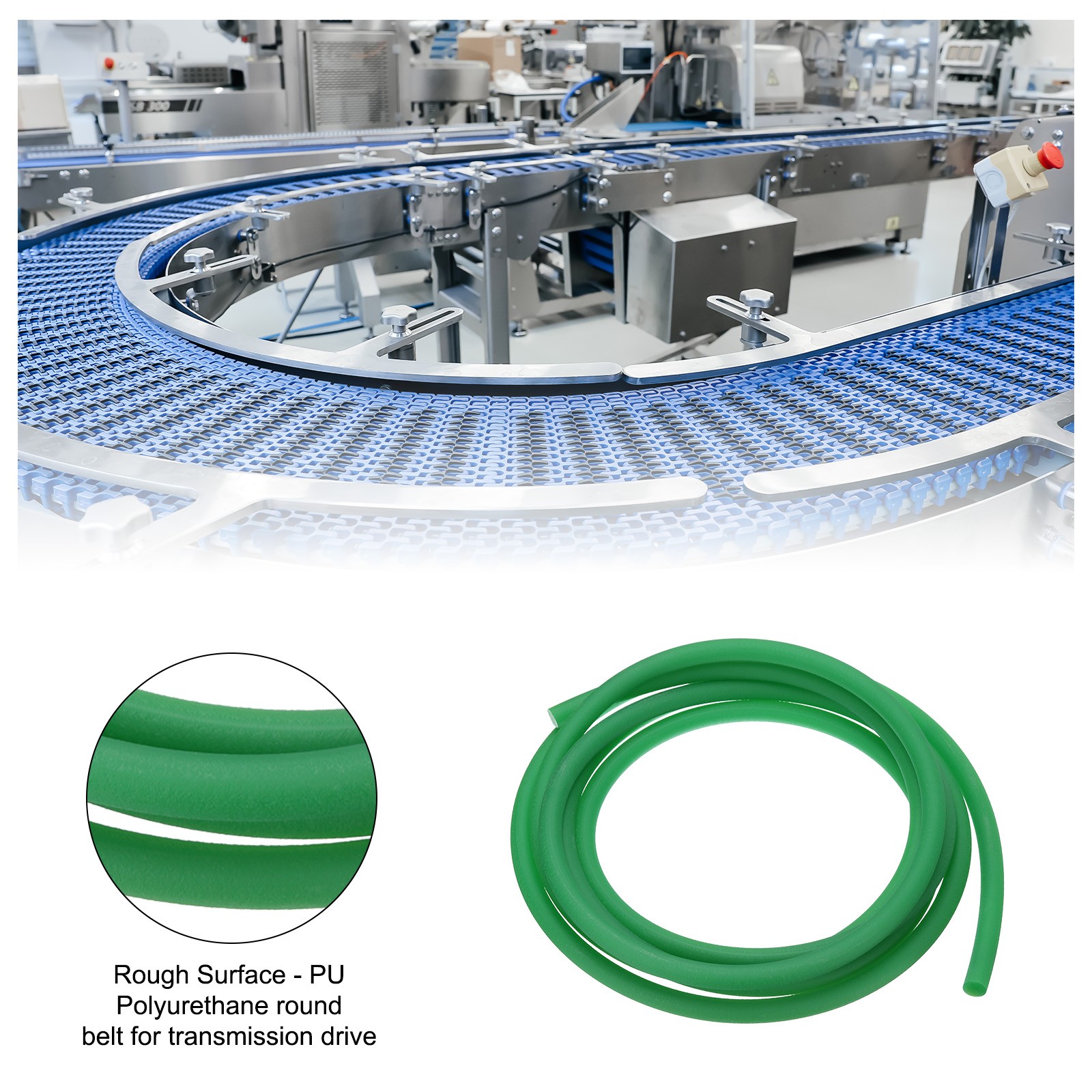 Polyurethane Round Belts 10mm Dia, 3 Meters (10ft) Length (Rough Surface, Green)