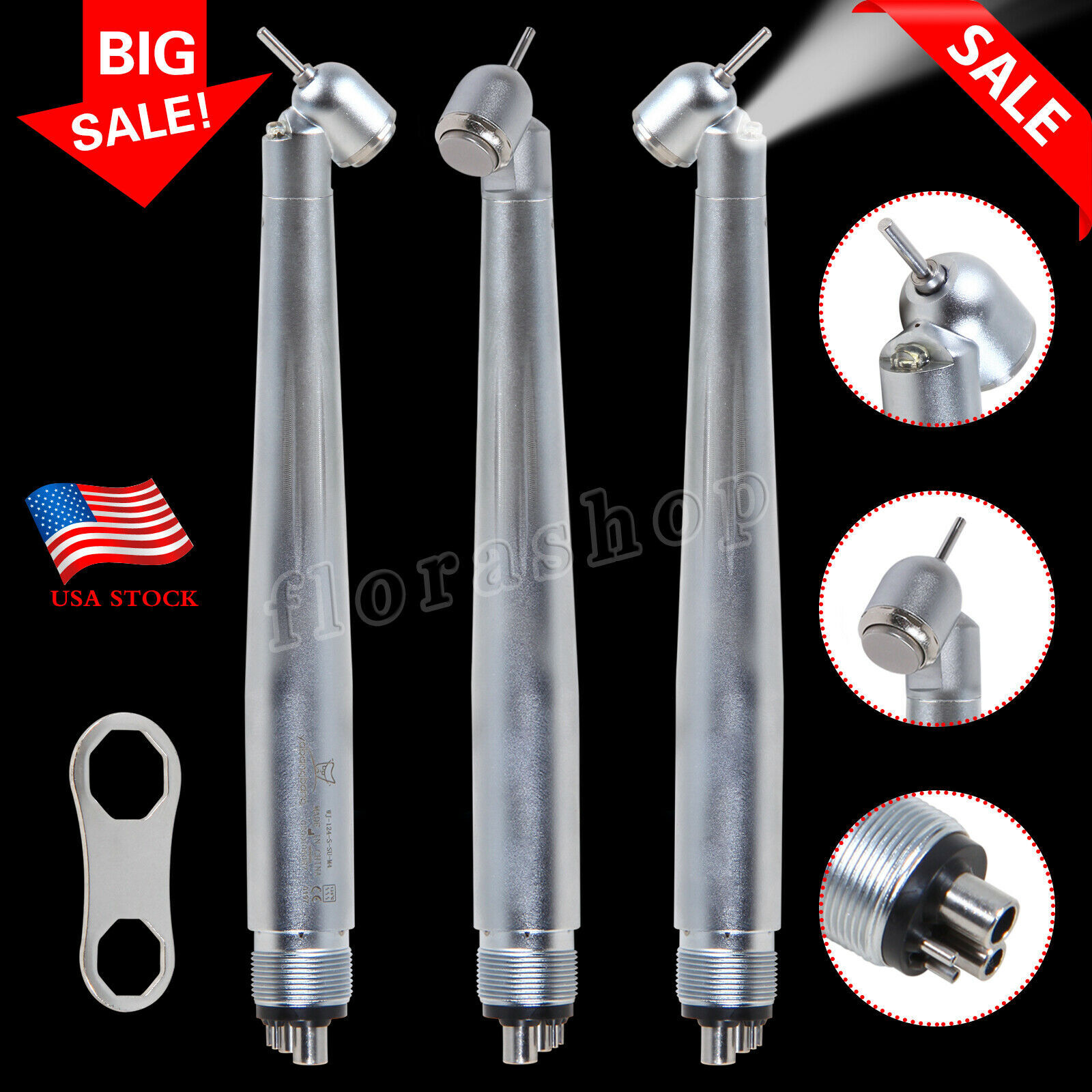 NSK Style Dental LED E-generator 45 Degree Surgical High Speed Handpiece 4 Holes
