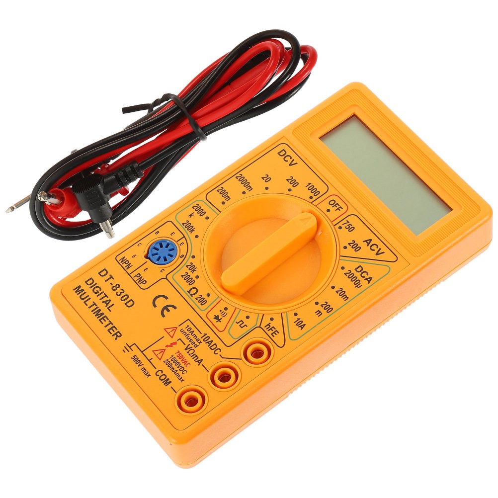 Multitester Yellow Digital Test Tool with LCD Display and Safety Double Fuse