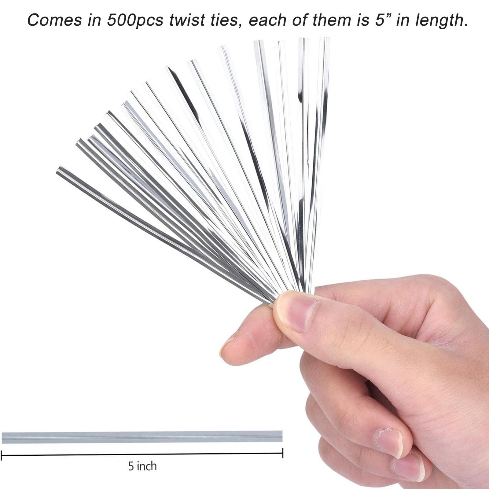 500 Pcs Metallic Twist Ties 5″ Sliver Twist Ties for Bags Foil Twist Ties Bre…