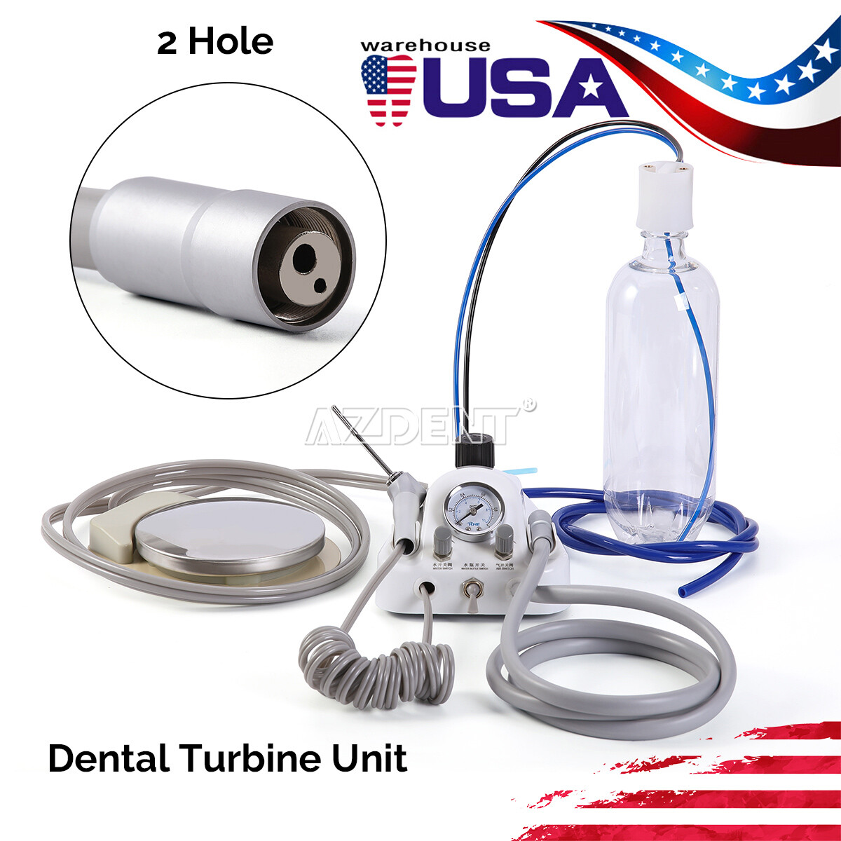 Portable Dental Turbine Unit 3 Way Syringe Work with Air Compressor 2/4 Holes US