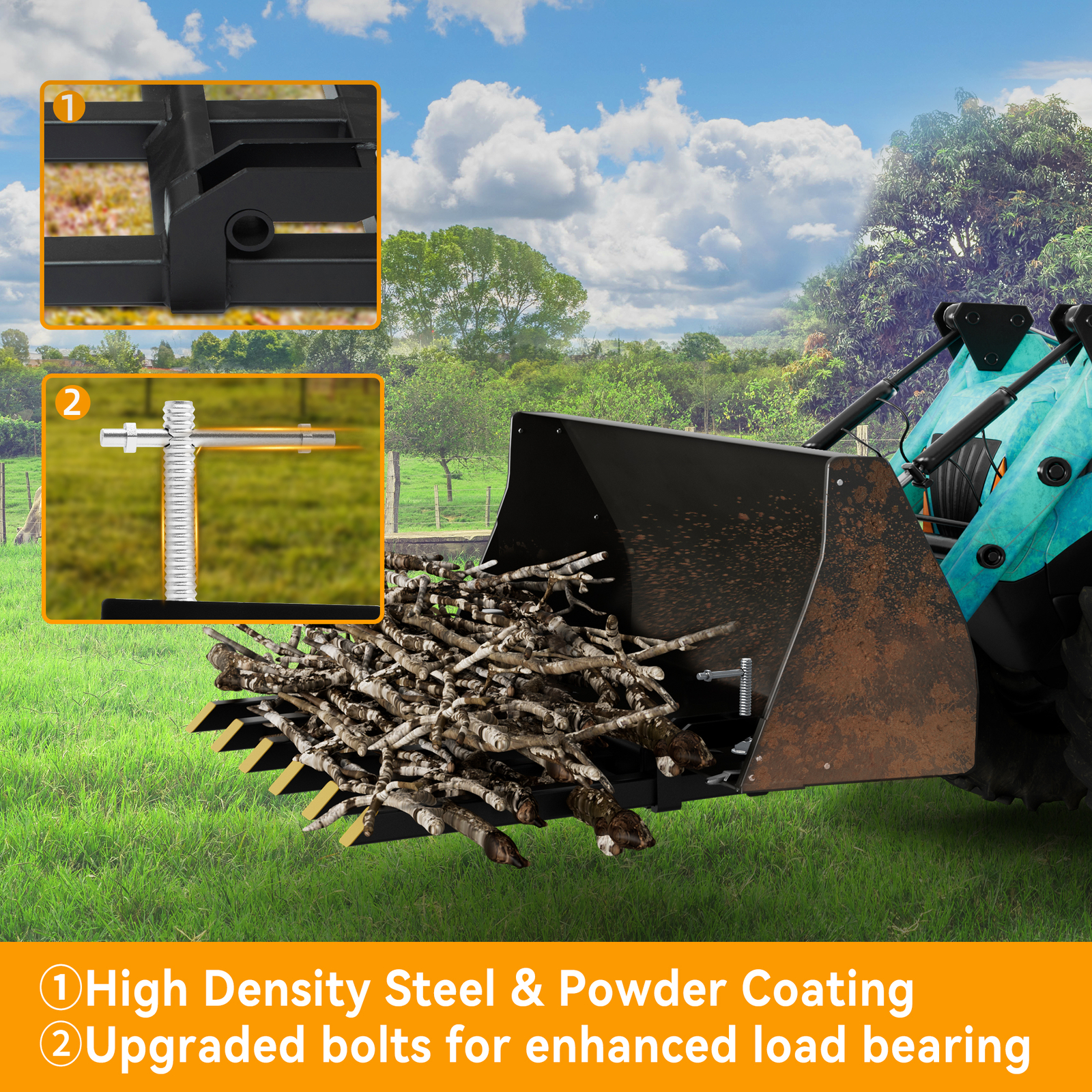 21″ Fork Length Clamp-On Debris Forks Fit 60″ Loader Buckets Skid Steers 4000LBS