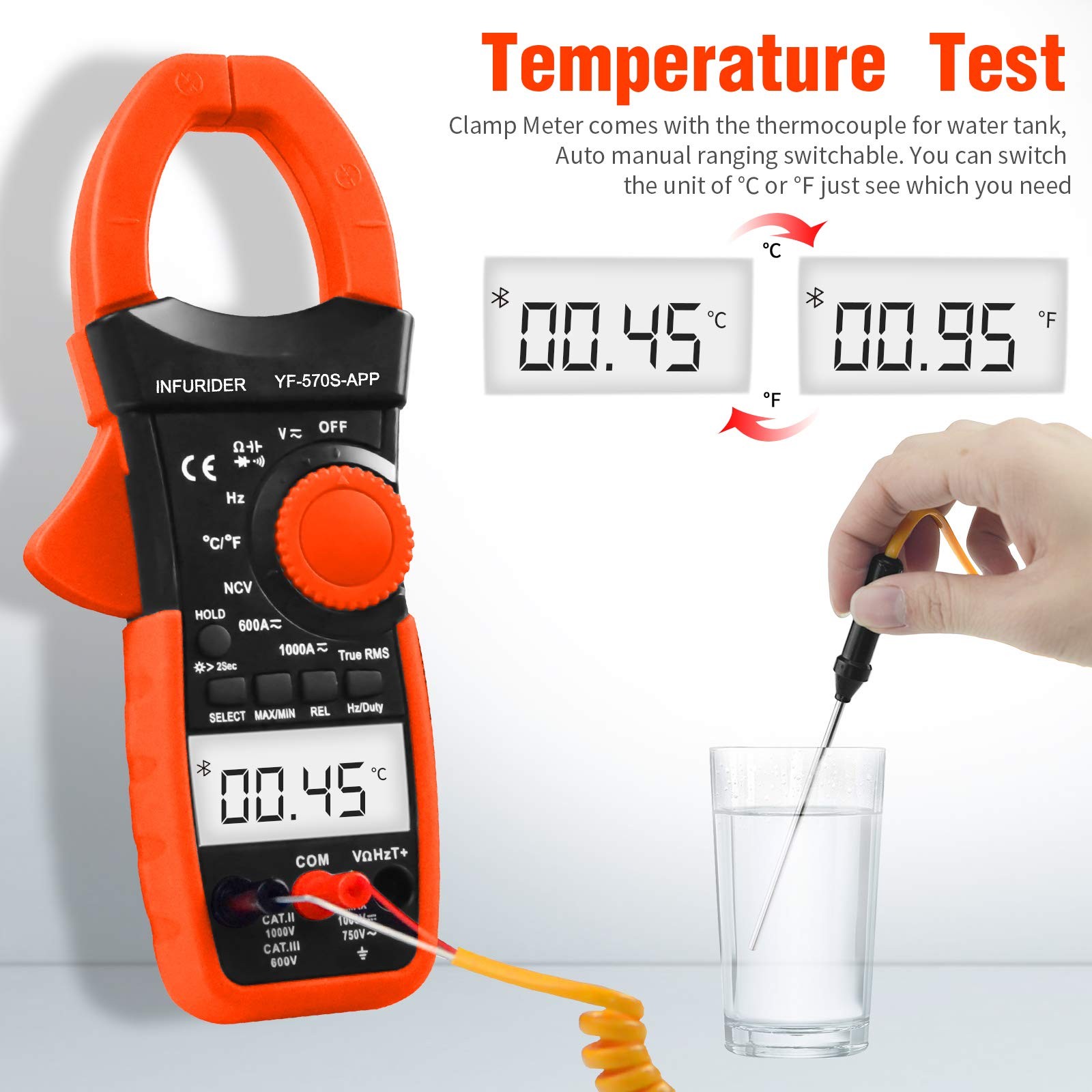 Digital AC/DC Volt Amp Clamp Meter,Wireless Bluetooth Auto Ranging 1000A Ammeter