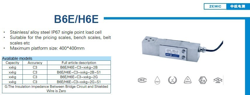 ZEMIC B6E Stainless Steel IP67 30 KG 150 KG 300 KG Load Cell