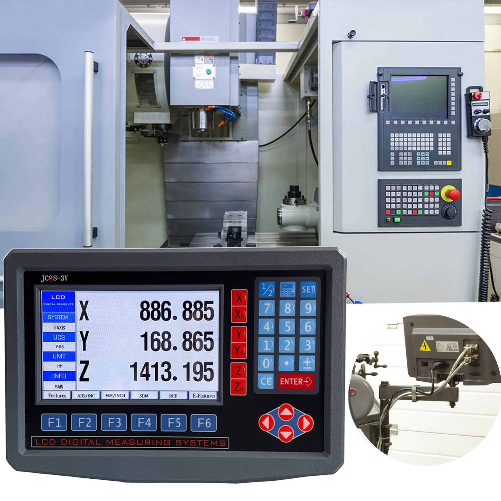 LCD Digital Readout with Precision Linear Scale for Milling Lathe Machine 3 Axis
