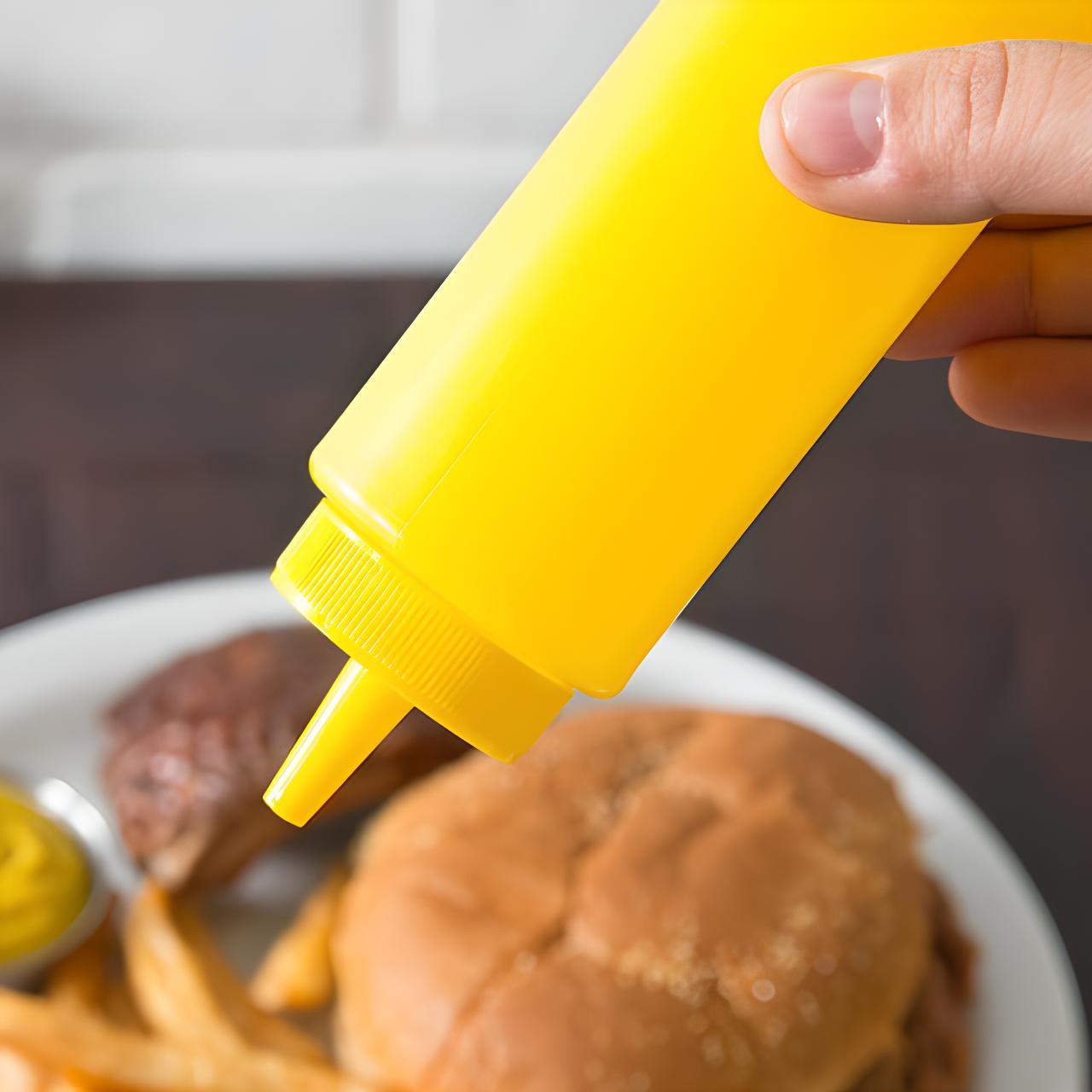 OCS Parts 8 Ounce Condiment Squeeze Bottles | Set of 3 Clear, Yellow, and Red