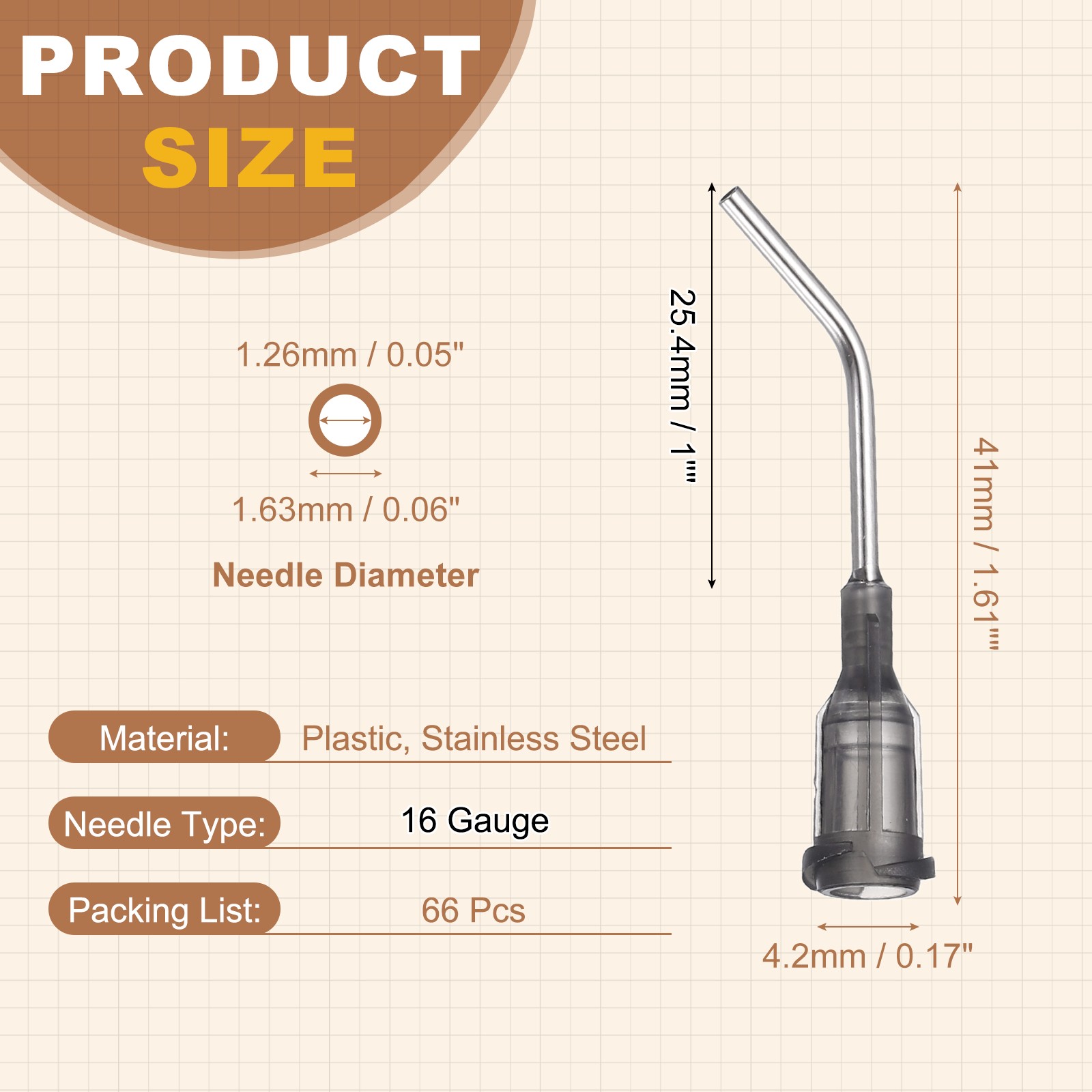 66Pcs 1Inch 16Ga 45° Angled Dispensing Needles, Gray
