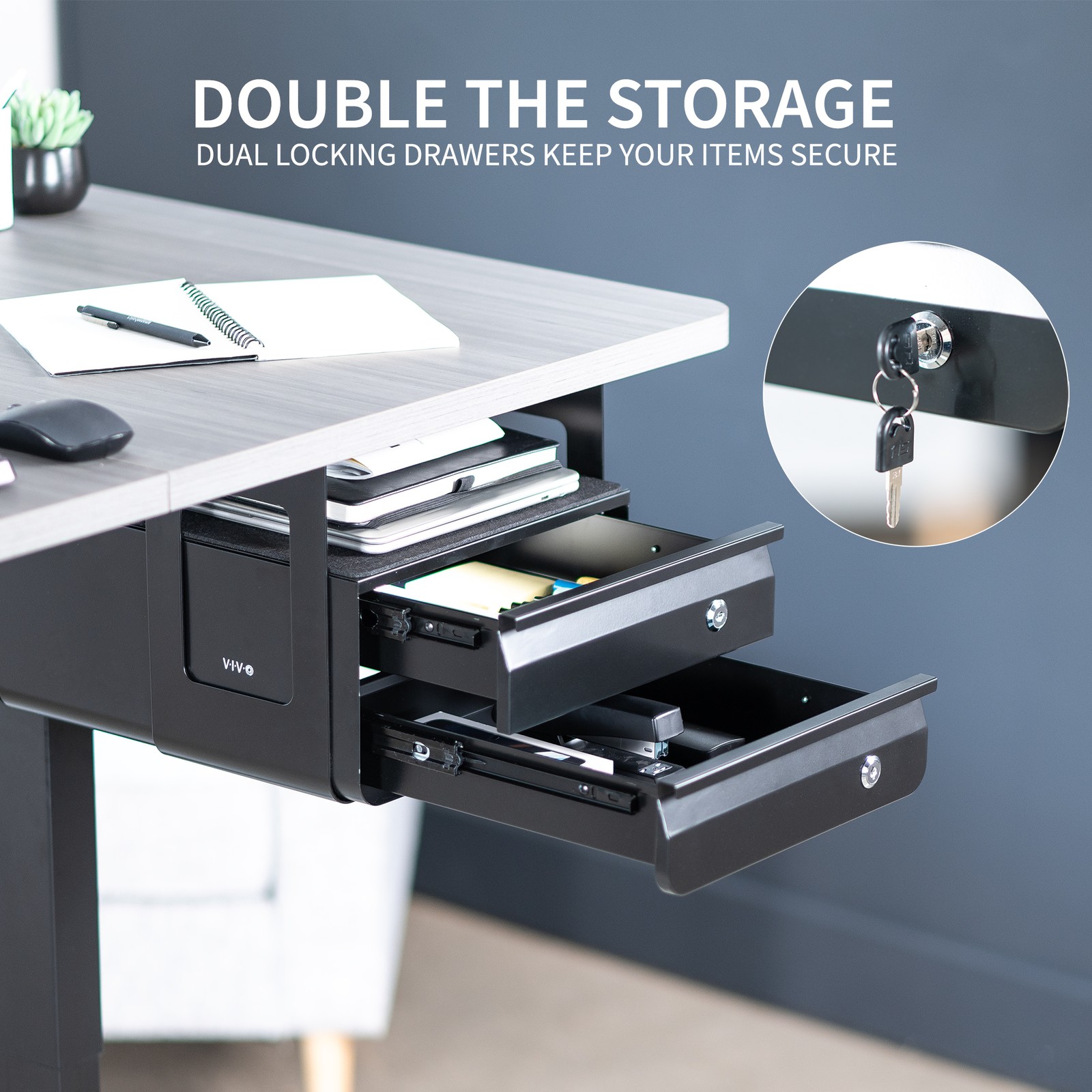 VIVO Black Under Desk Lockable Pull Out Storage Drawers, Workspace Organizer