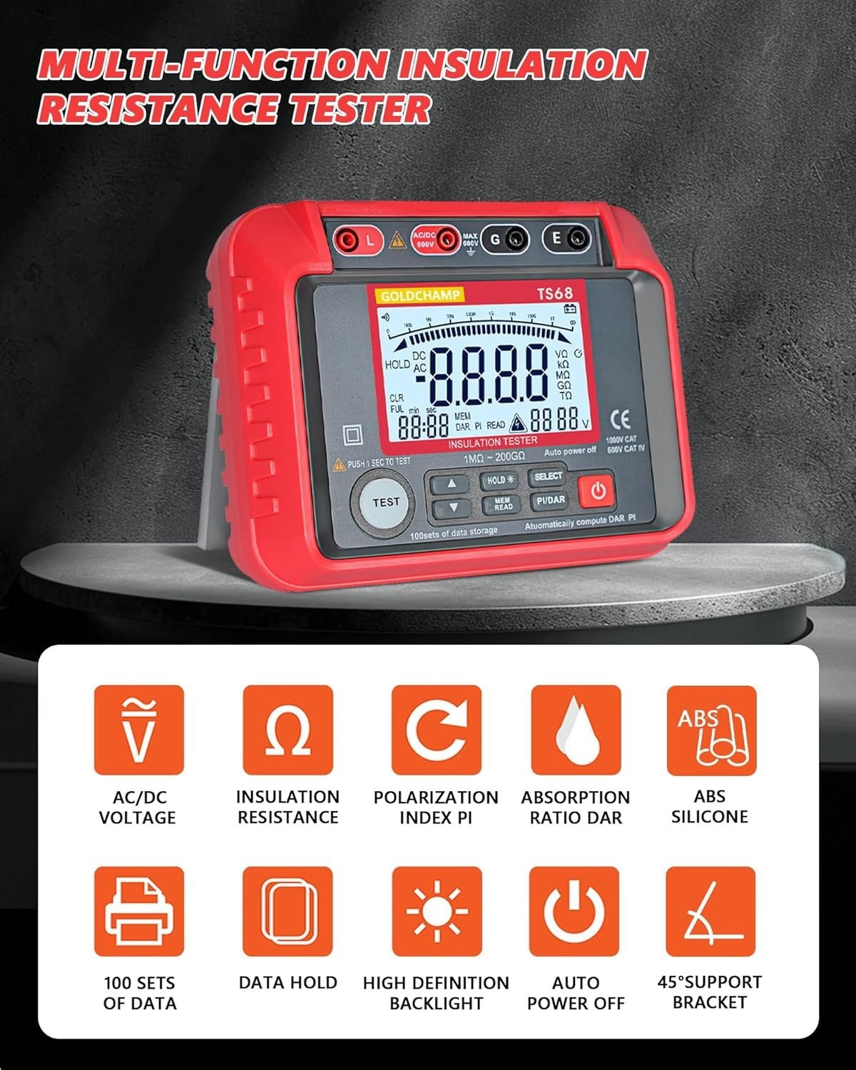 2500V Insulation Resistance Tester Megohmmeter DAR PI Data Storage AC DC Volt US