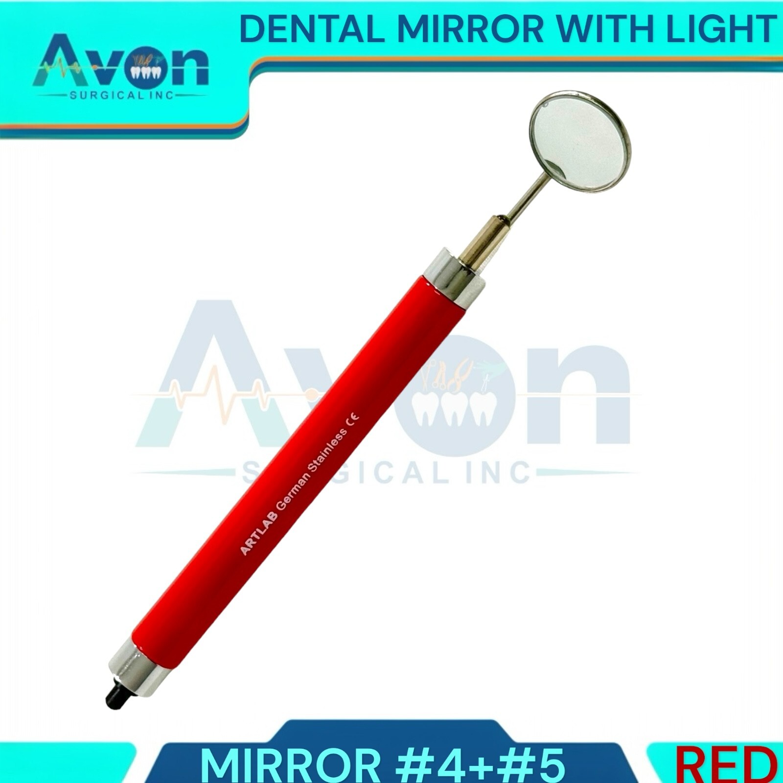 Set of 5 Multi-Color Mouth Mirrors with Light & Mirror #4 + #5, Oral Hygiene