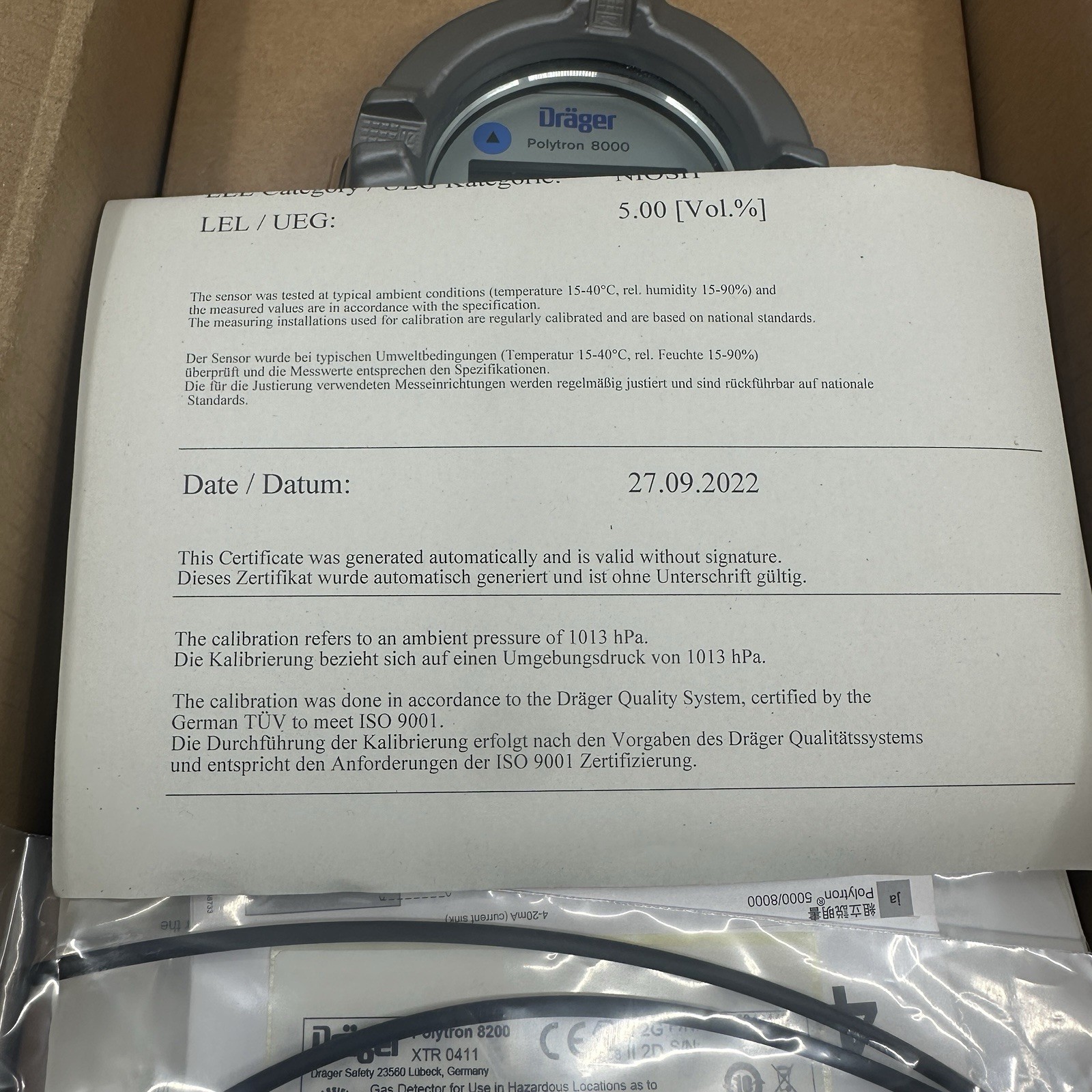 DRAGER POLYTRON 8000 SERIES GAS DETECTOR 8200 XTR-0411 8344440 NEW