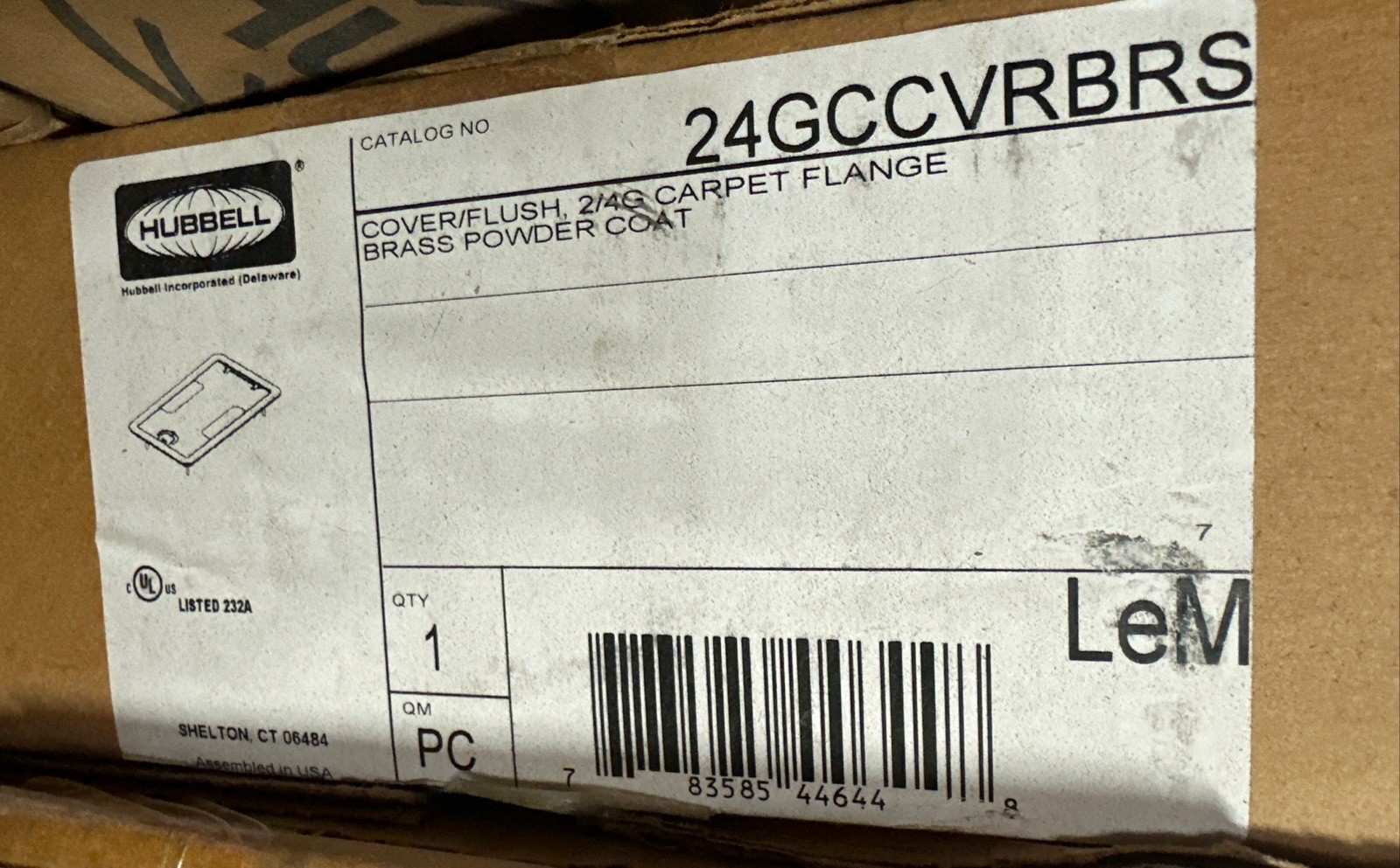 🔴NEW🔴HUBBELL 24GCCVRBRS BRASS COVER FLUSH CARPET FLANGE BOX‼️