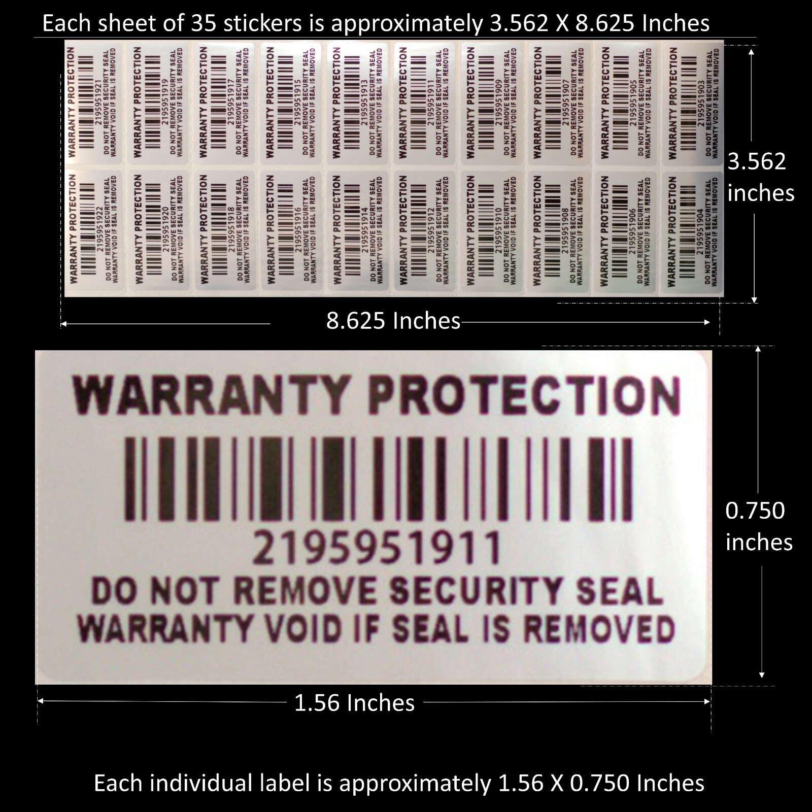 Warranty Void If Removed Security Sticker: INDIVIDUAL SERIAL NUMBERED (AvR010)