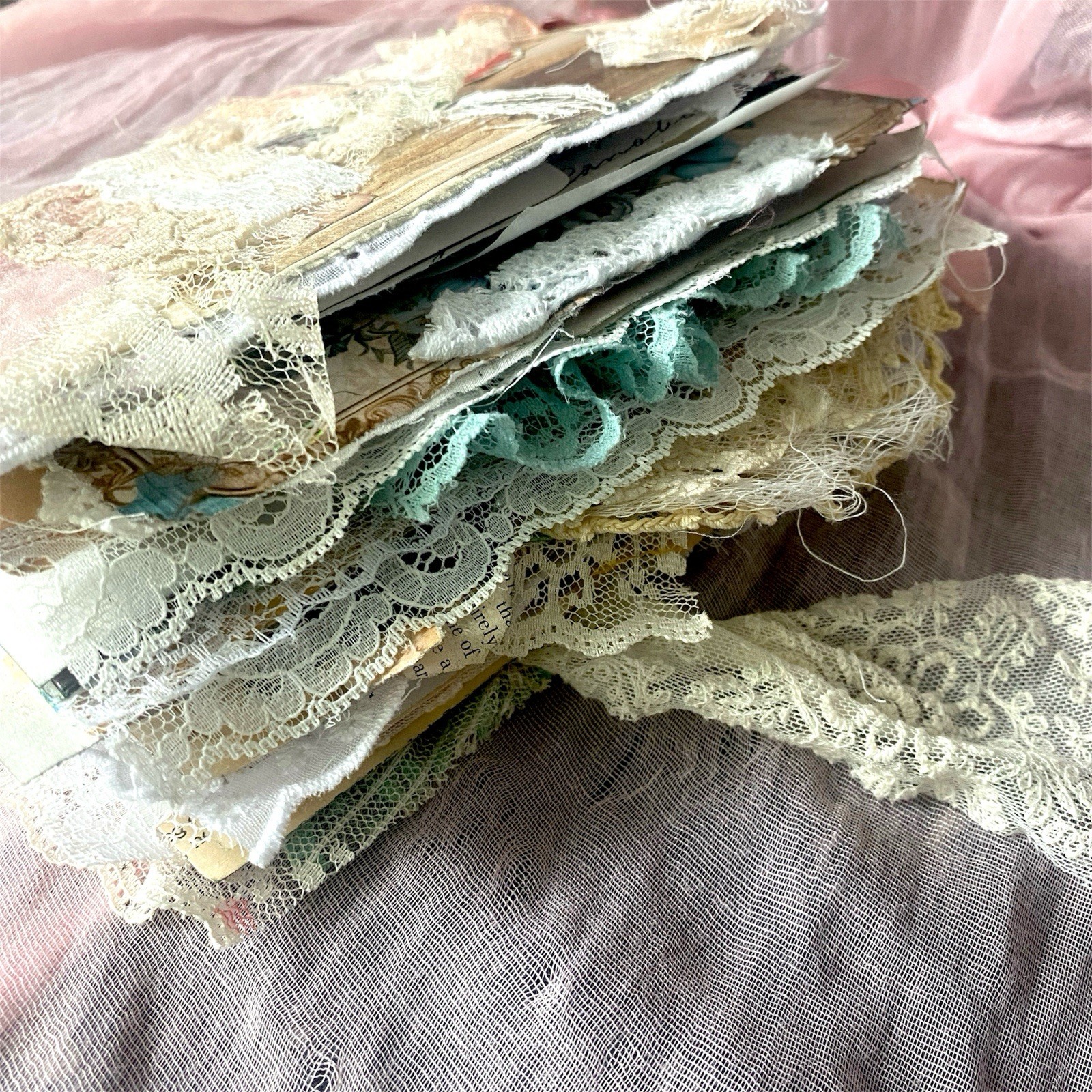 Handmade Shabby Chic Layered Junk Journal – Romantic Floral Scrapbook Diary Book