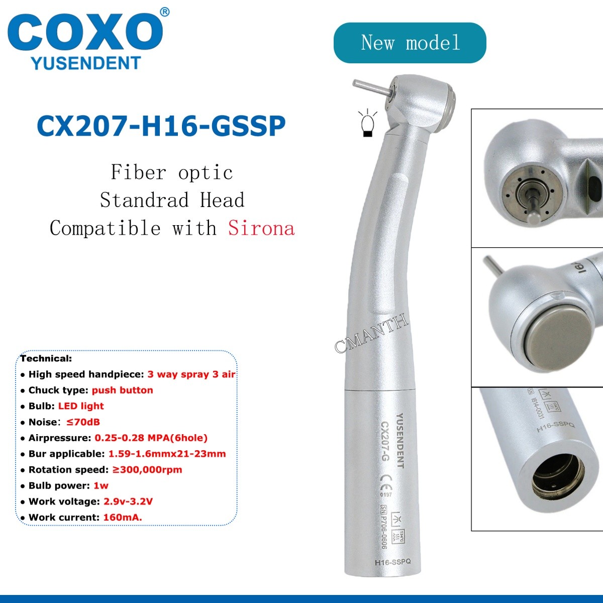 COXO Dental Fiber Optic High Speed Turbine 6Hole Coupler Fit WH KAVO NSK SIRONA