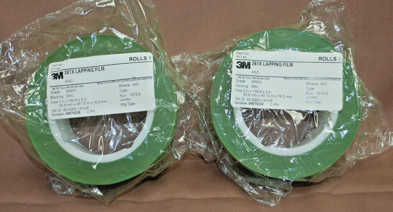 3M Green 261X Lapping Film Roll 30MIC 3MIL 2 in x 150 ft x 3 in 2 Rolls T1553