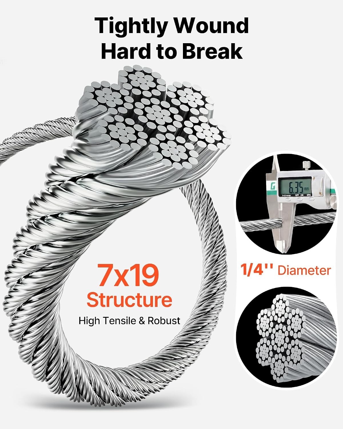 Galvanized Carbon Steel Cable 250 ft Marine Grade