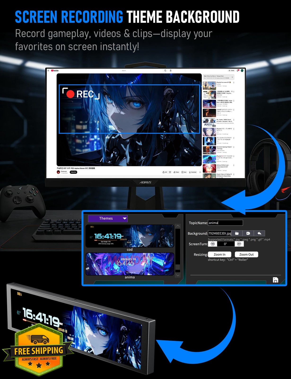 upHere 9.2» IPS LCD Mini Screen PC Temperature Display