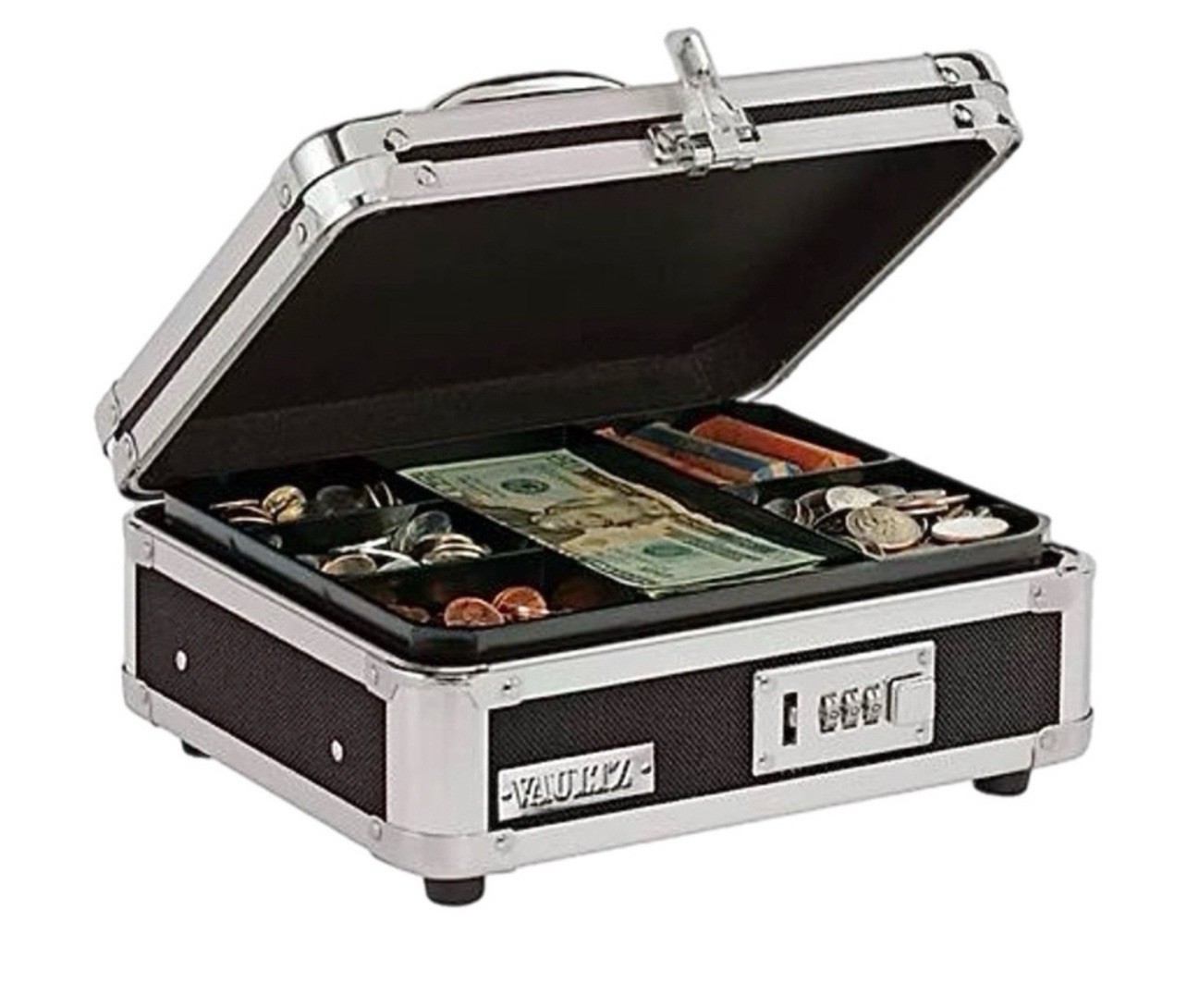 Vaultz Locking Storage with Combination Lock Black & Silver 9.87inX4.87inX 8.5in