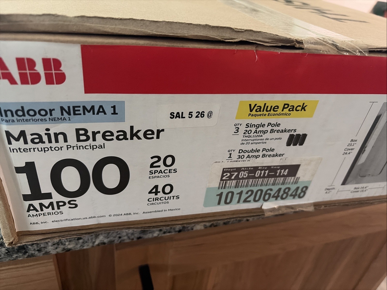 ABB 100A 20-Space 40-Circuit Main Breaker Panel PAM2010PA With 4 Free Breakers