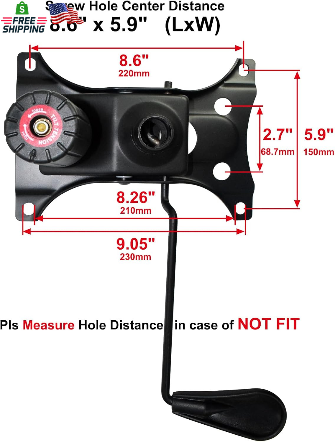 Heavy Duty 300 Lbs Office Chair Tilt Mechanism Replacement Parts, 5.9» X 8.6″ M
