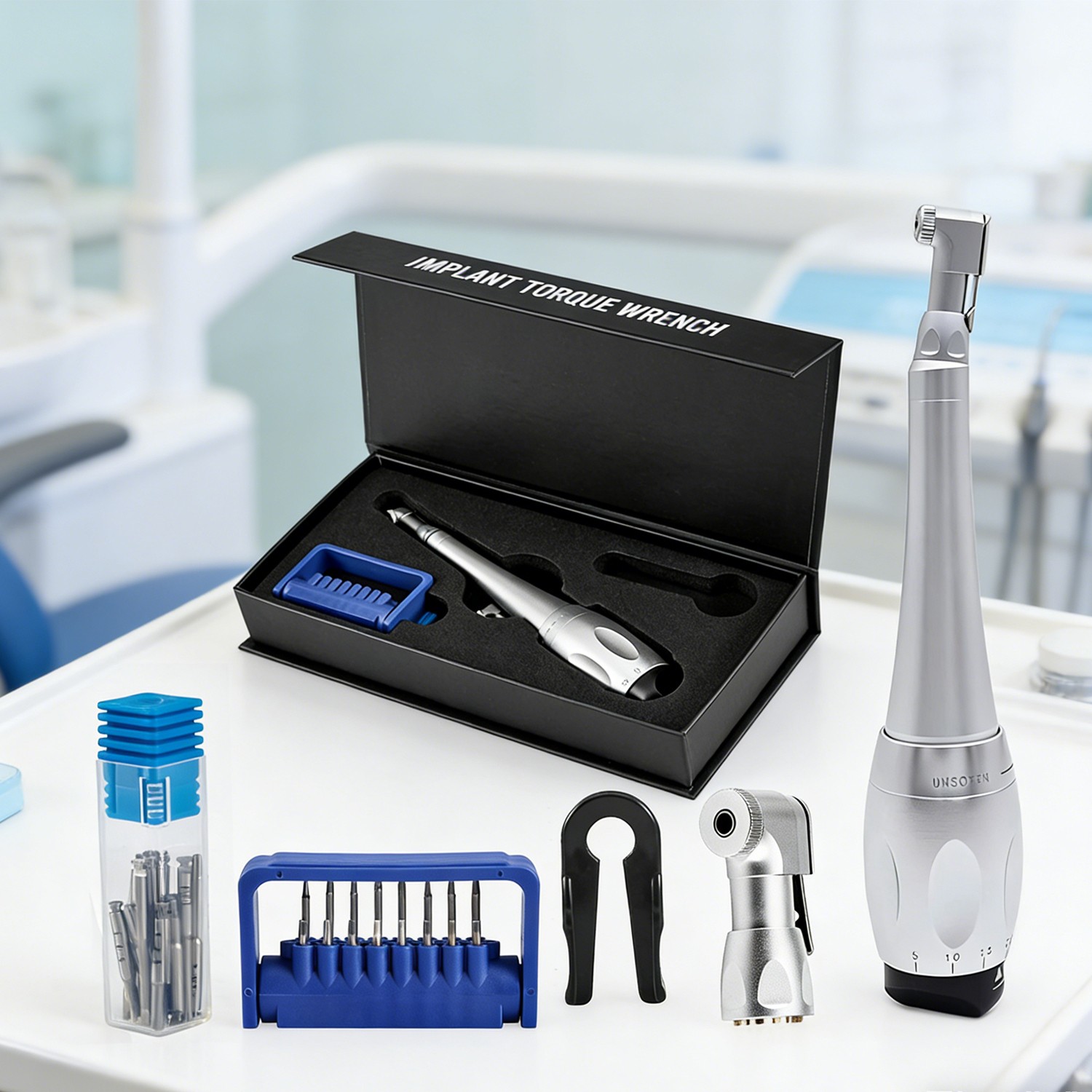 Universal Dental Implant Kit Torque Wrench Contra Angle&16pcs Drivers Sliver USA
