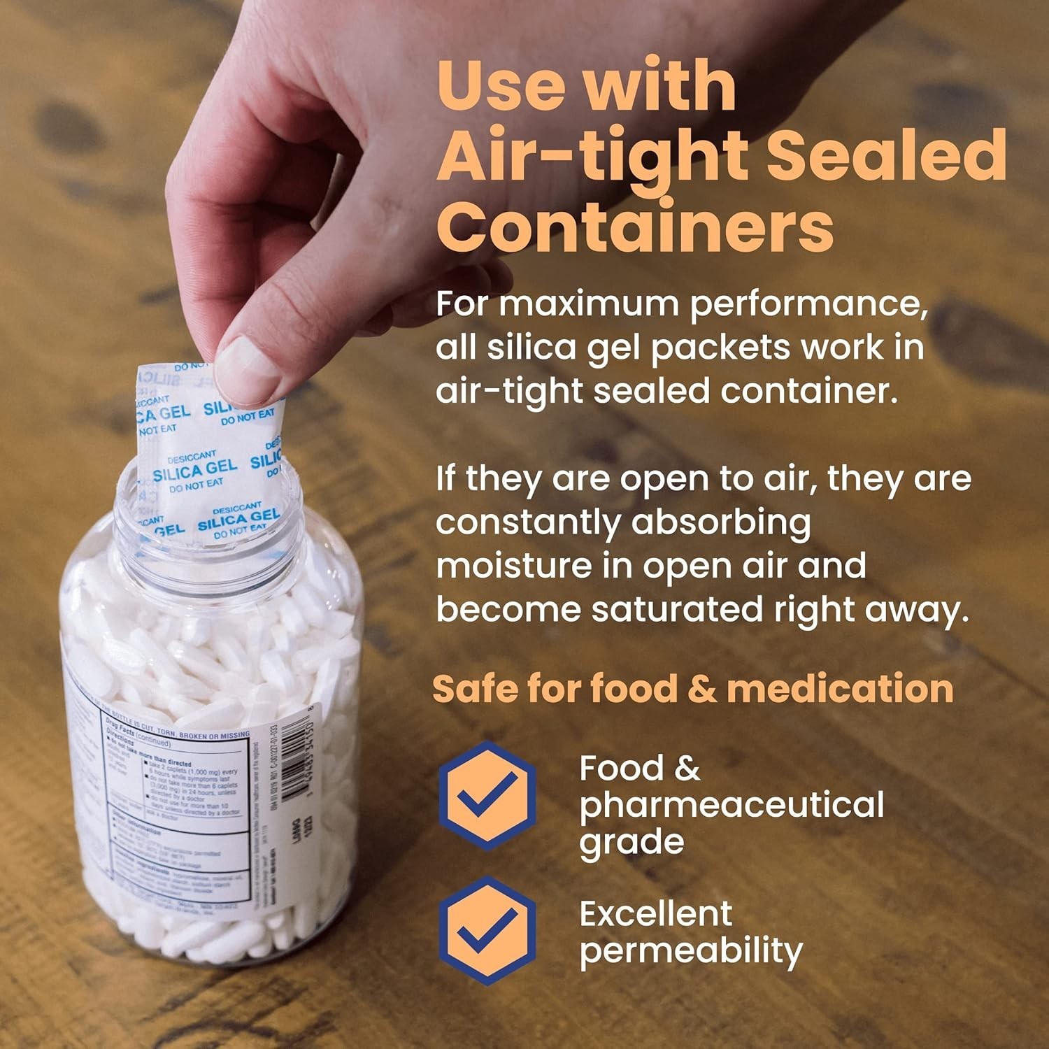 2g Silica Gel Desiccant Packs 500 Count Food Safe Moisture Absorber | White