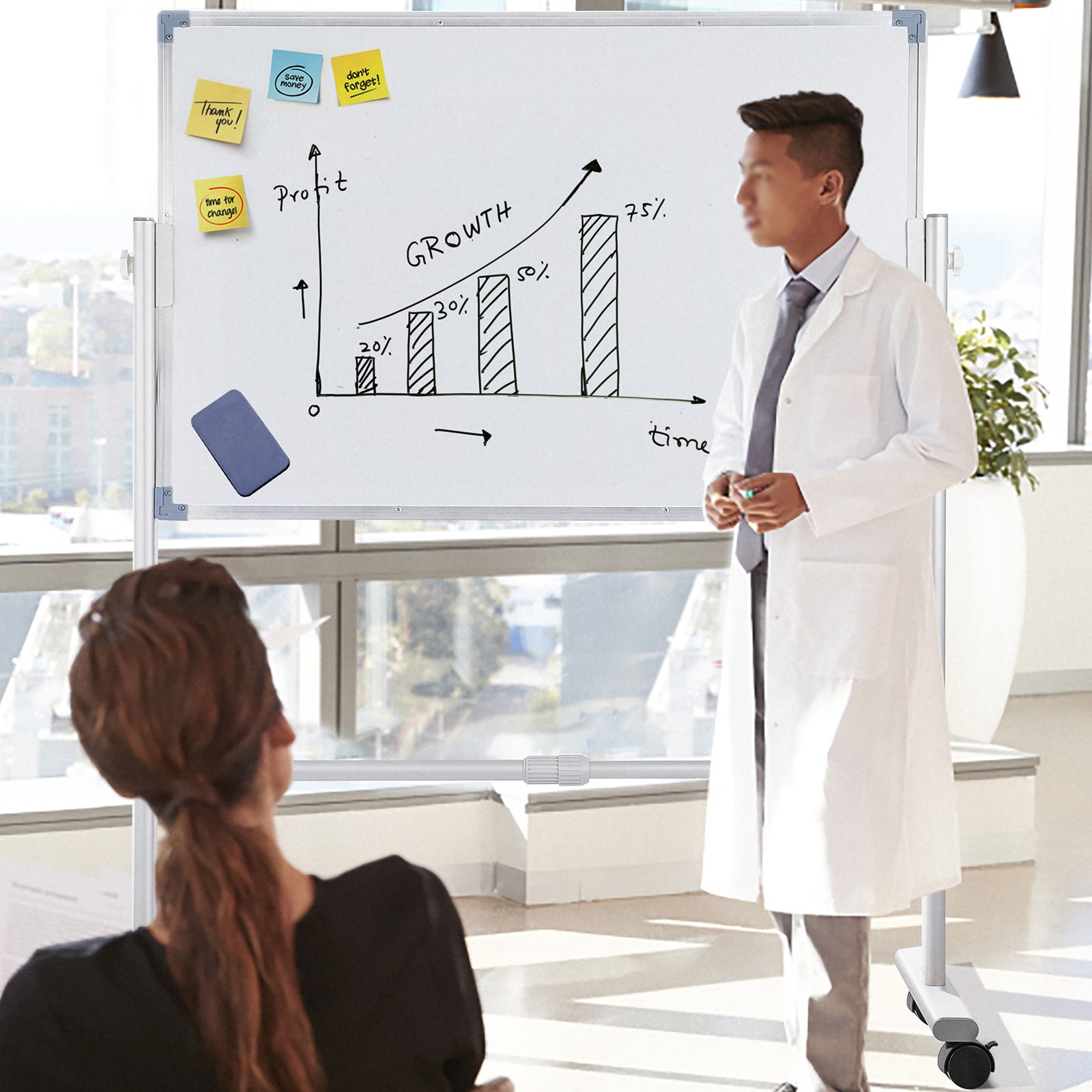 Uimoso Mobile Dry Erase Board Magnetic Whiteboard w/Stand 36″ x 24″ Double Sided