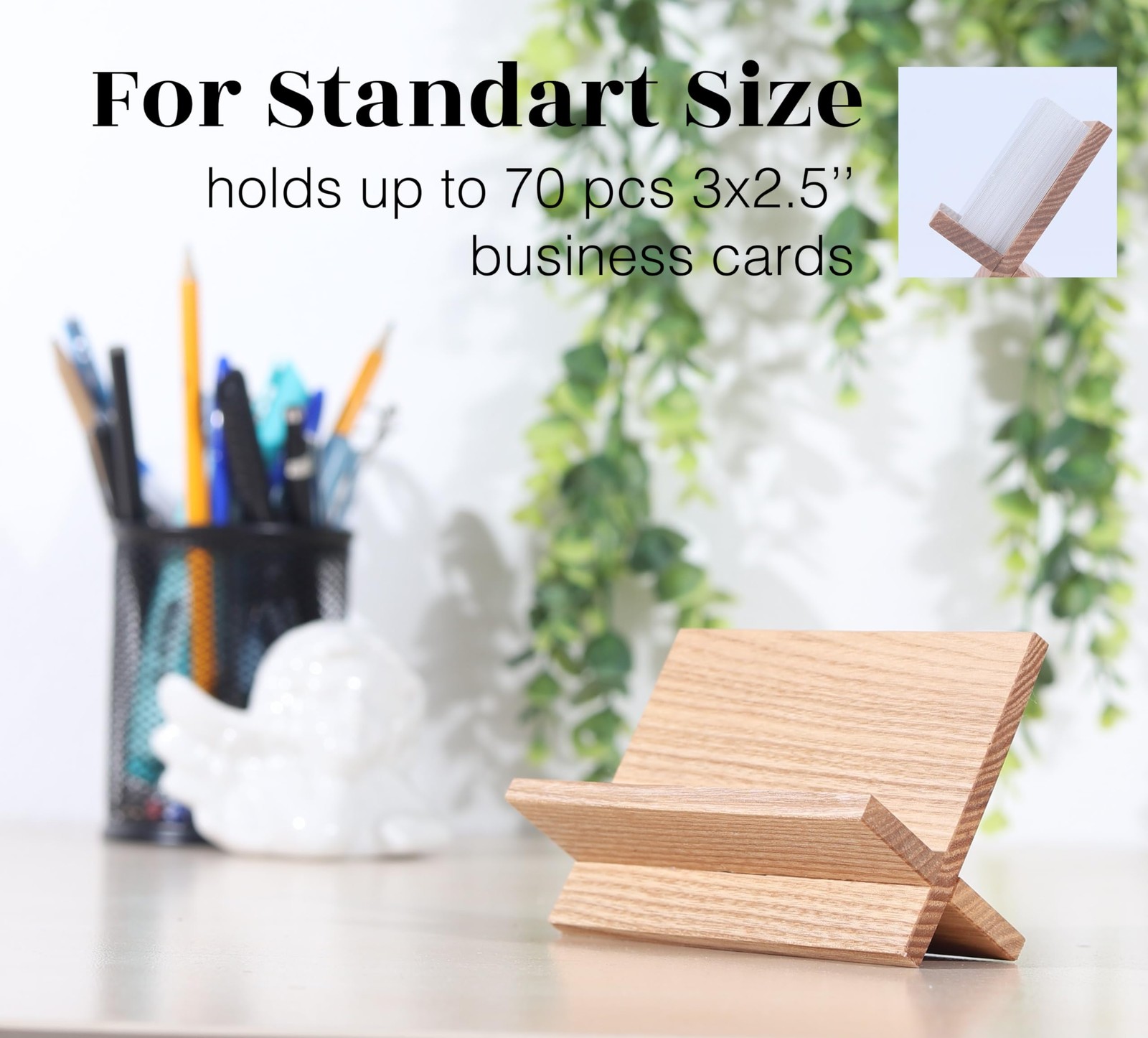 Business Card Holder for Desk – Light Beige Wood Small Cards Holders, Profess…