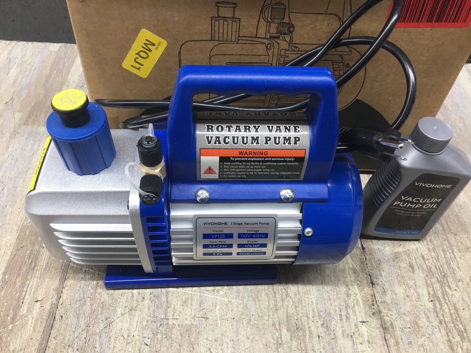 VIVOHOME 110V 1/4 HP 3.5 CFM Single Stage Rotary Vane Air Vacuum Pump VP125