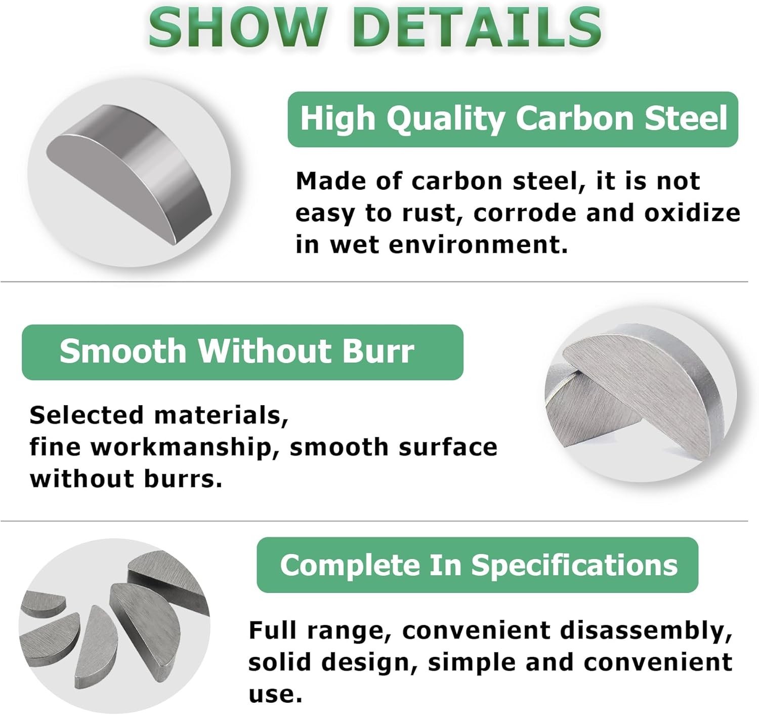125pcs Metric Woodruff Key Assortment Kit,12 Sizes Carbon Steel Woodruff-key Kit