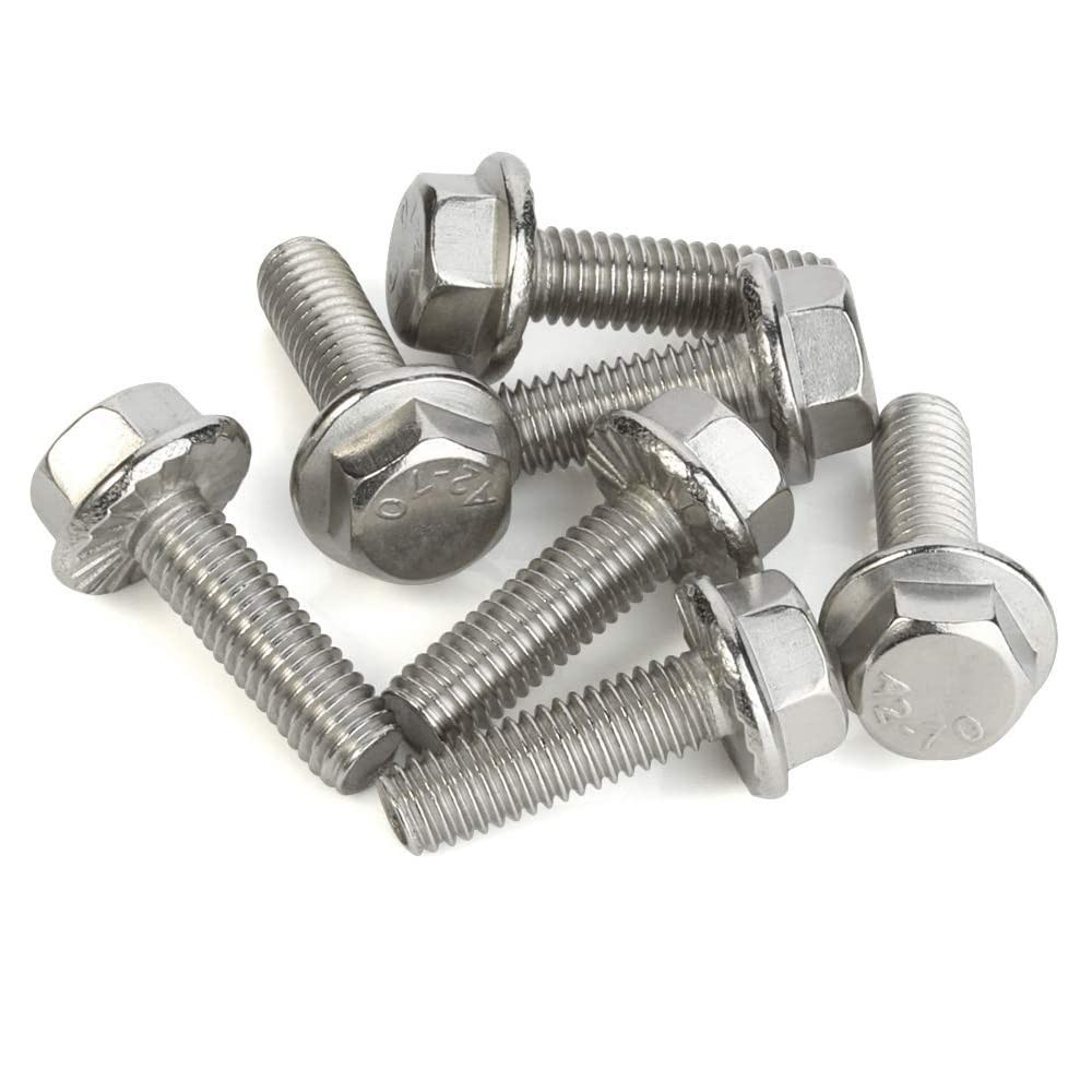 M6 x 30mm Flanged Hex Head Bolts Flange Hexagon Screws, M6-1.0 x 30mm, Silver